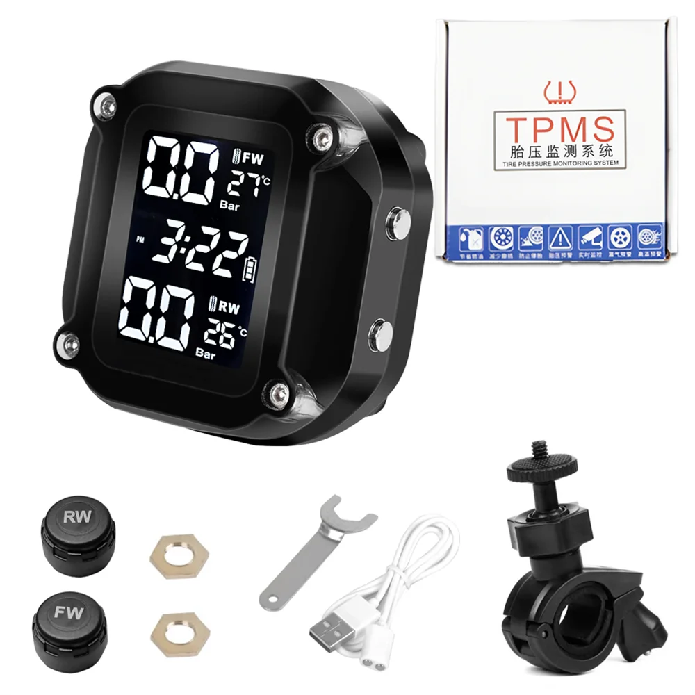 Motorbike TPMS With QC 3.0 Fast Charging USB Output Motorcycle Tire Pressure Alarm Monitor System Tyre Temperature Alarm System