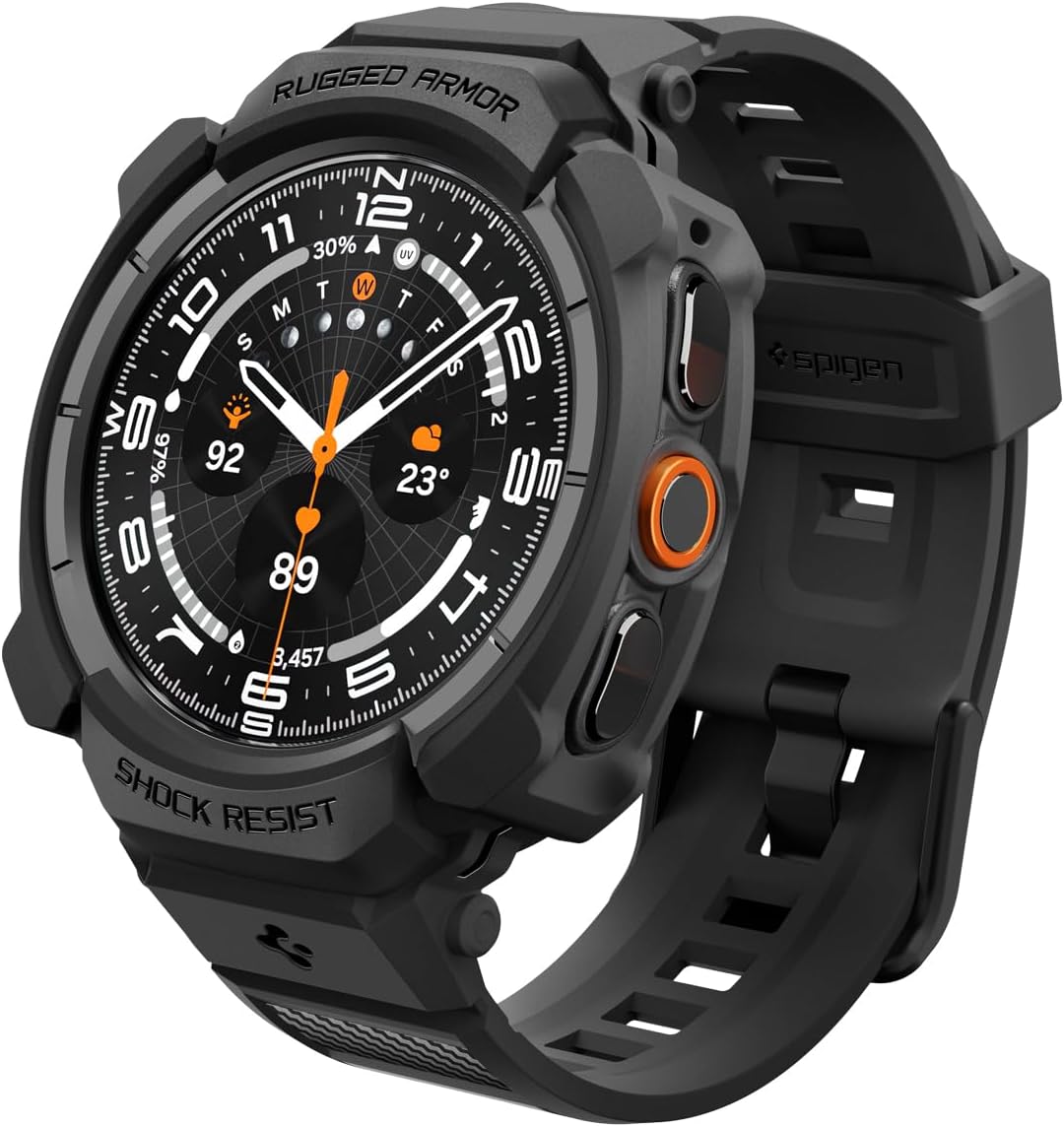 Spigen for Samsung Galaxy Watch Ultra 2 Band with Case (2026) | Rugged Armor Pro Durable Protective Flexible Scratch Resistant Shock Proof TPU Cover Strap - Matte Black