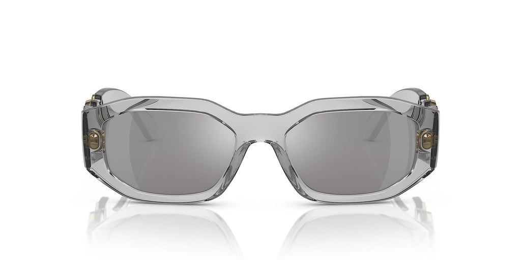 Versace VE 4361 311/6G Transparent Grey Plastic Square Sunglasses Grey Mirror Lens