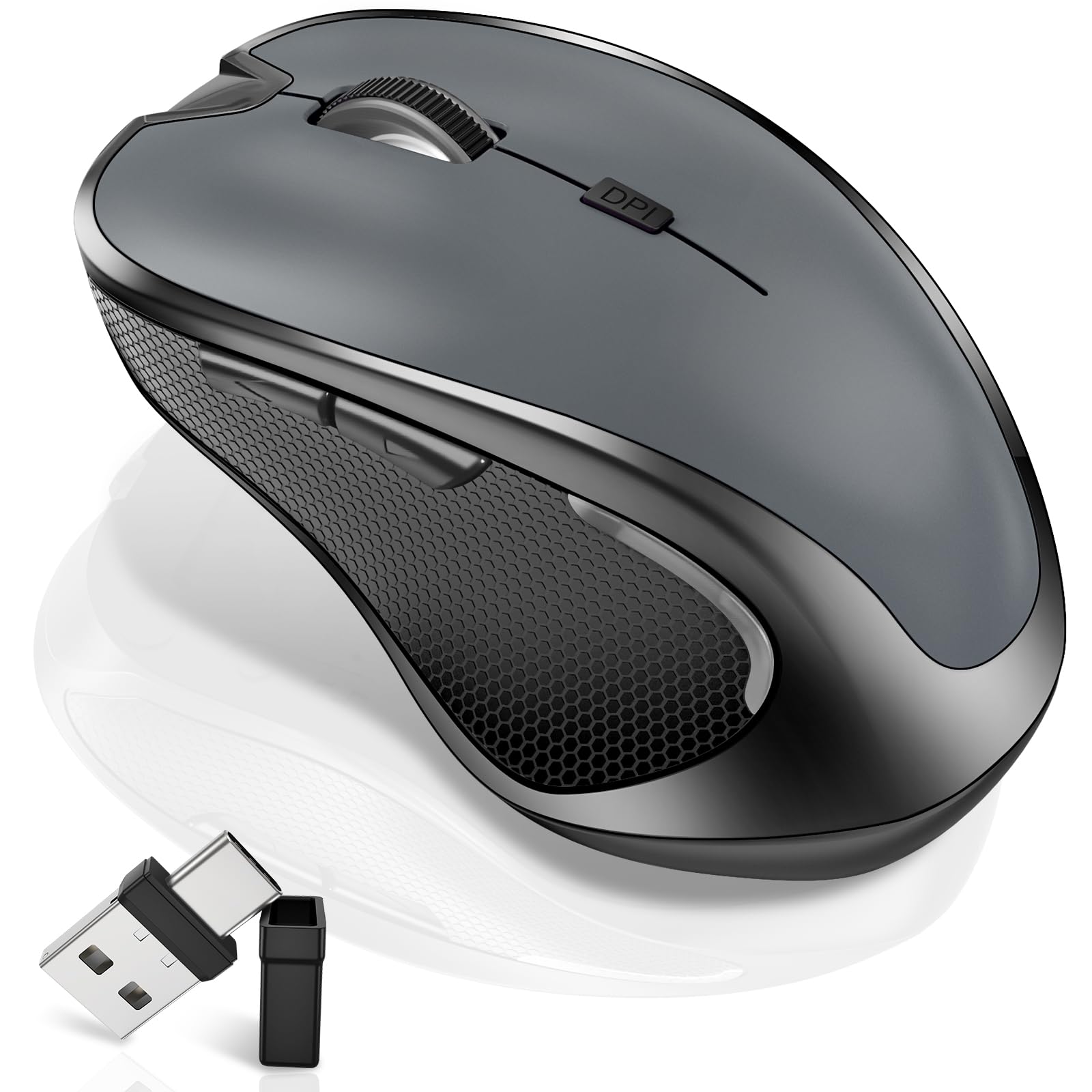 Mouse for MacBook Bluetooth Wireless Mice Laptop Mac Pro iPad with Jiggler | Wireless Bluetooth Rechargeable Silent Optical Mouse Dual Mode Switch Bluetooth 5.2/3.0 and 2.4GHz USB Type-C Receiver Black