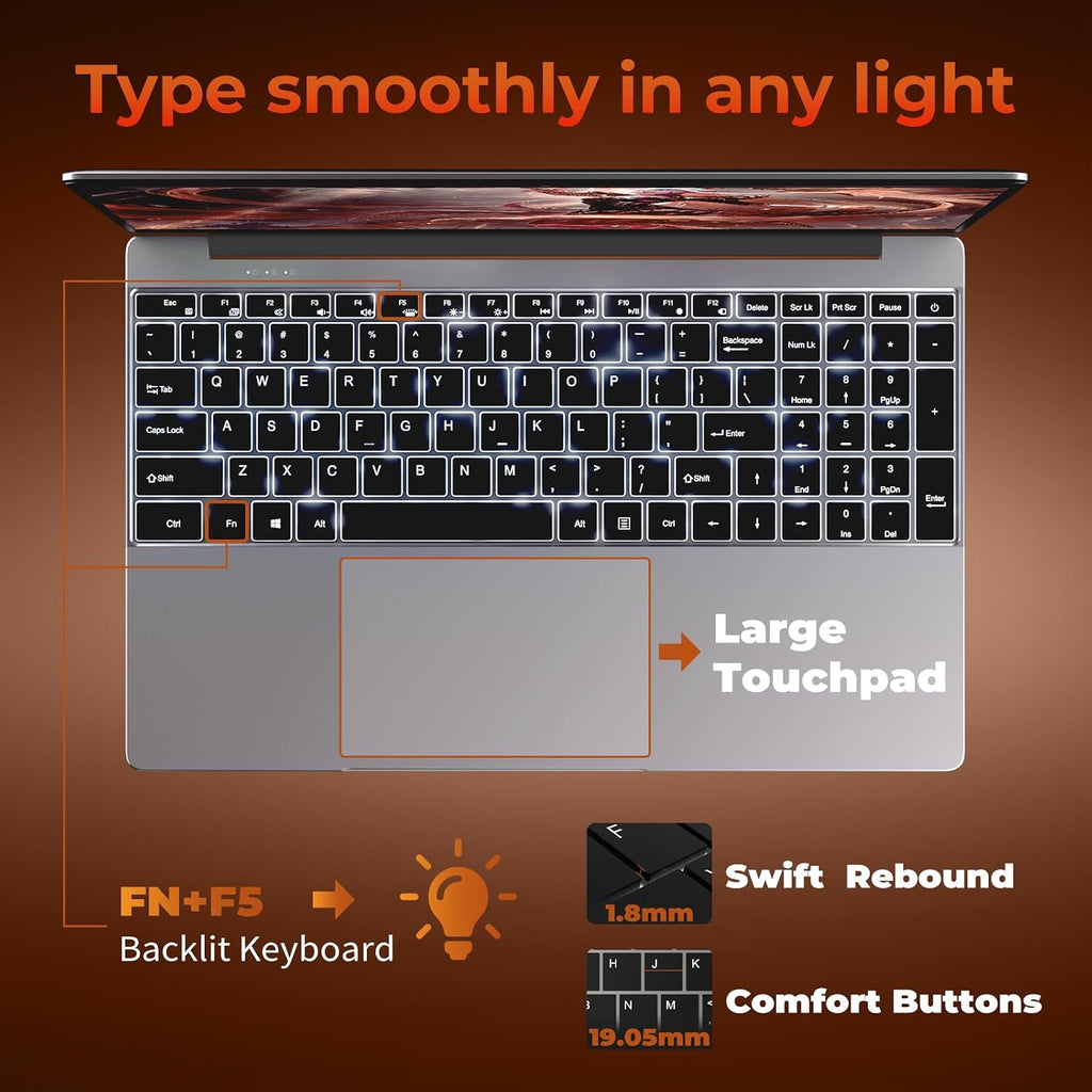 MOONFISH 2026 Laptop Computer Window 11, Core i5 Processor 15.6 Inch Lap Top, 16GB RAM 512GB SSD, Backlit Keyboard, FHD 1920 * 1080, Office 365, Business, Student