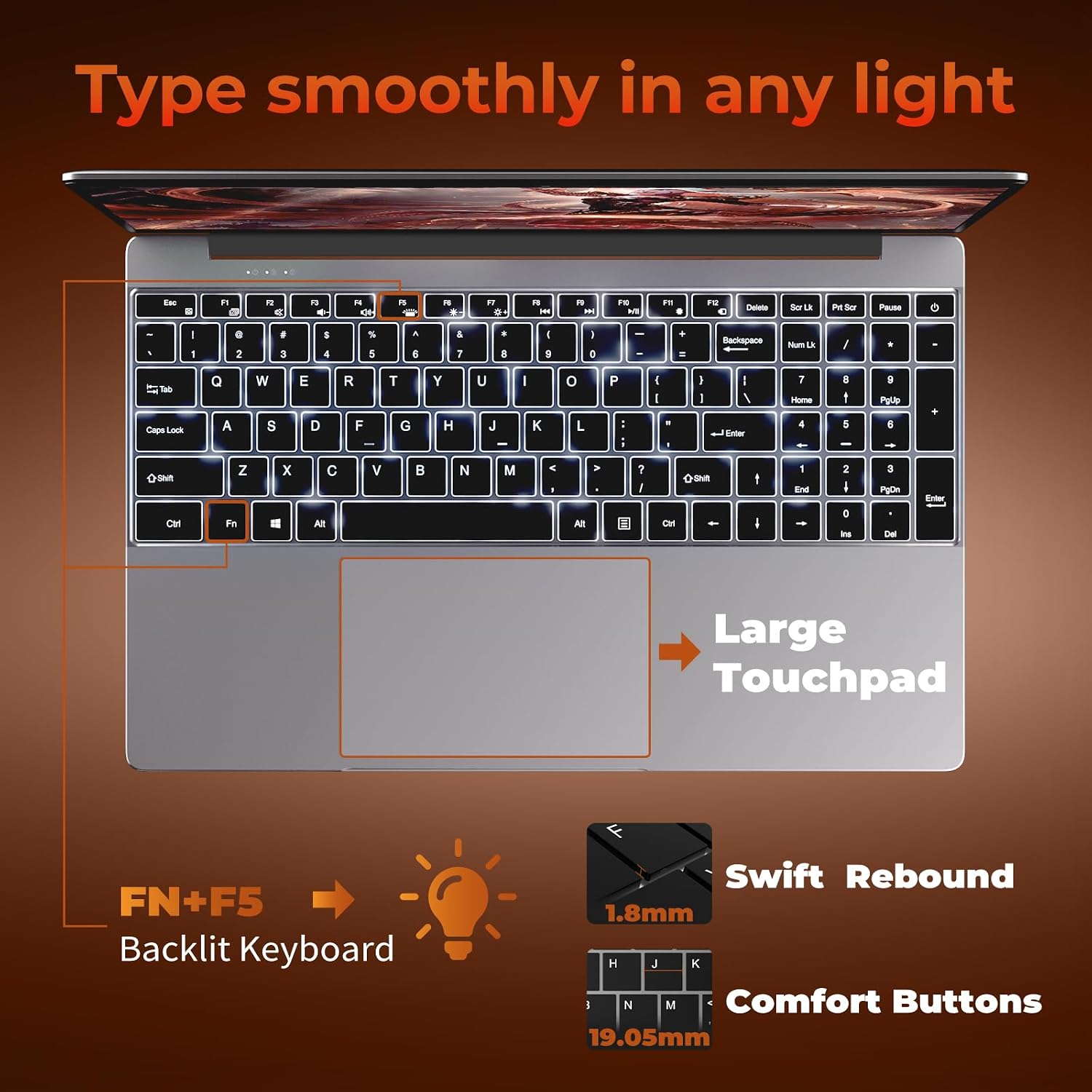MOONFISH 2026 Laptop Computer Window 11, Core i5 Processor 15.6 Inch Lap Top, 16GB RAM 512GB SSD, Backlit Keyboard, FHD 1920 * 1080, Office 365, Business, Student
