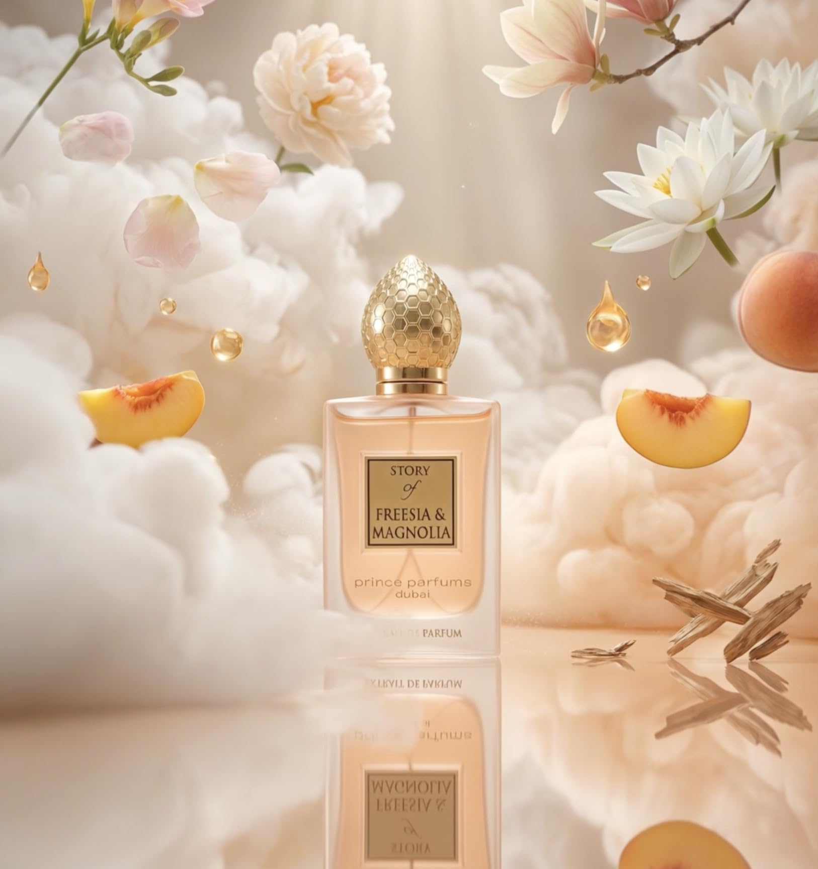 Prince Parfums Dubai - Story of Freesia Magnolia For Women - 3.4 Ounces - Extrait de Parfum - Delicate Bouquet of Freesia, Magnolia - Essence of Femininity & Beauty