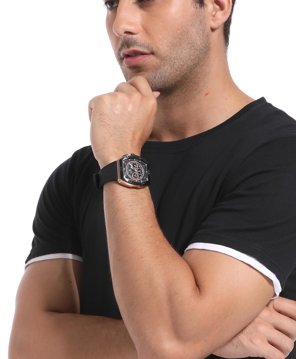 Paras Crown Watches for Men Tonneau 5ATM Waterproof Quartz Luxury Chronograph Analog Men's Wrist Watches Stainless Steel Case Mens Watches