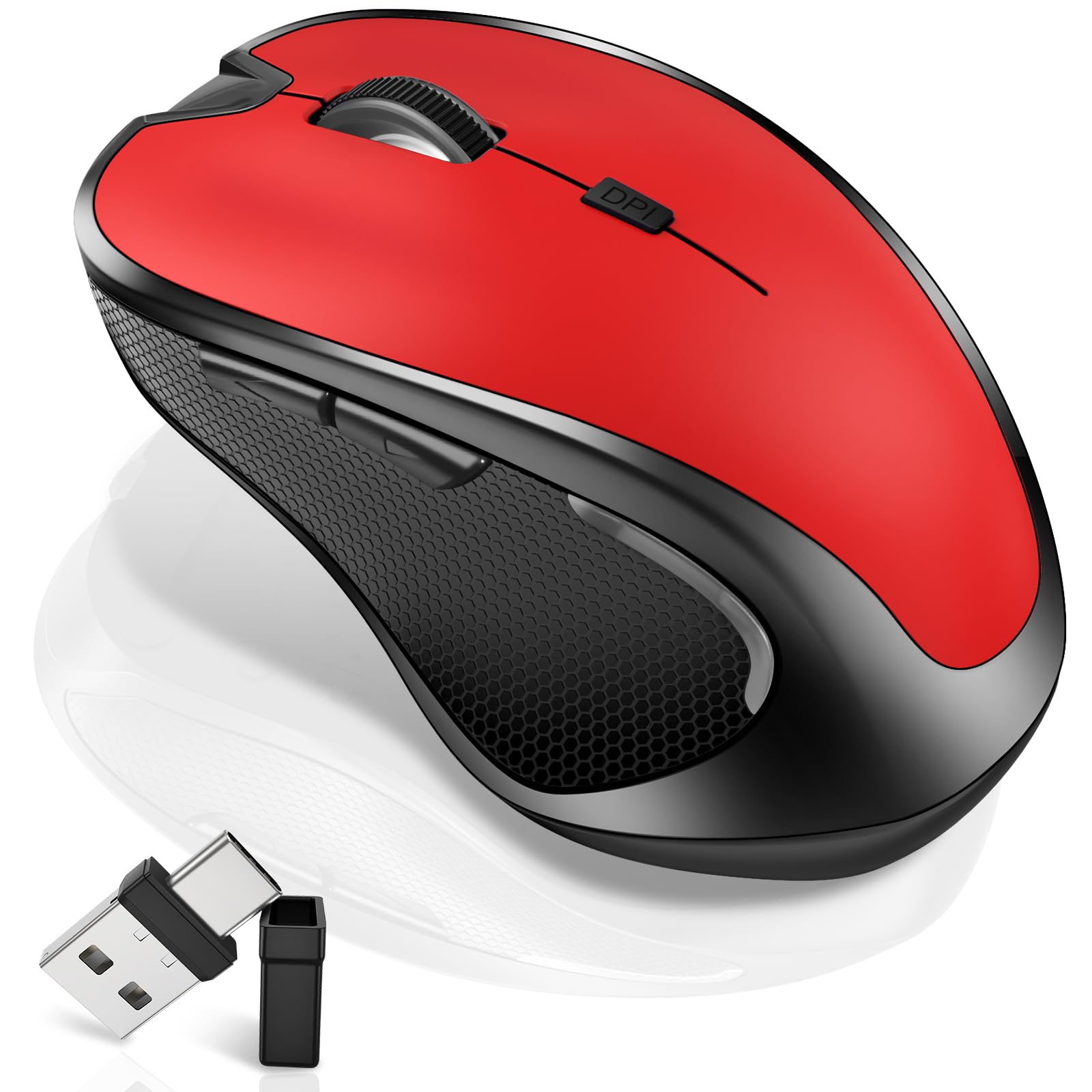 Mouse for MacBook Bluetooth Wireless Mice Laptop Mac Pro iPad with Jiggler | Wireless Bluetooth Rechargeable Silent Optical Mouse Dual Mode Switch Bluetooth 5.2/3.0 and 2.4GHz USB Type-C Receiver Black