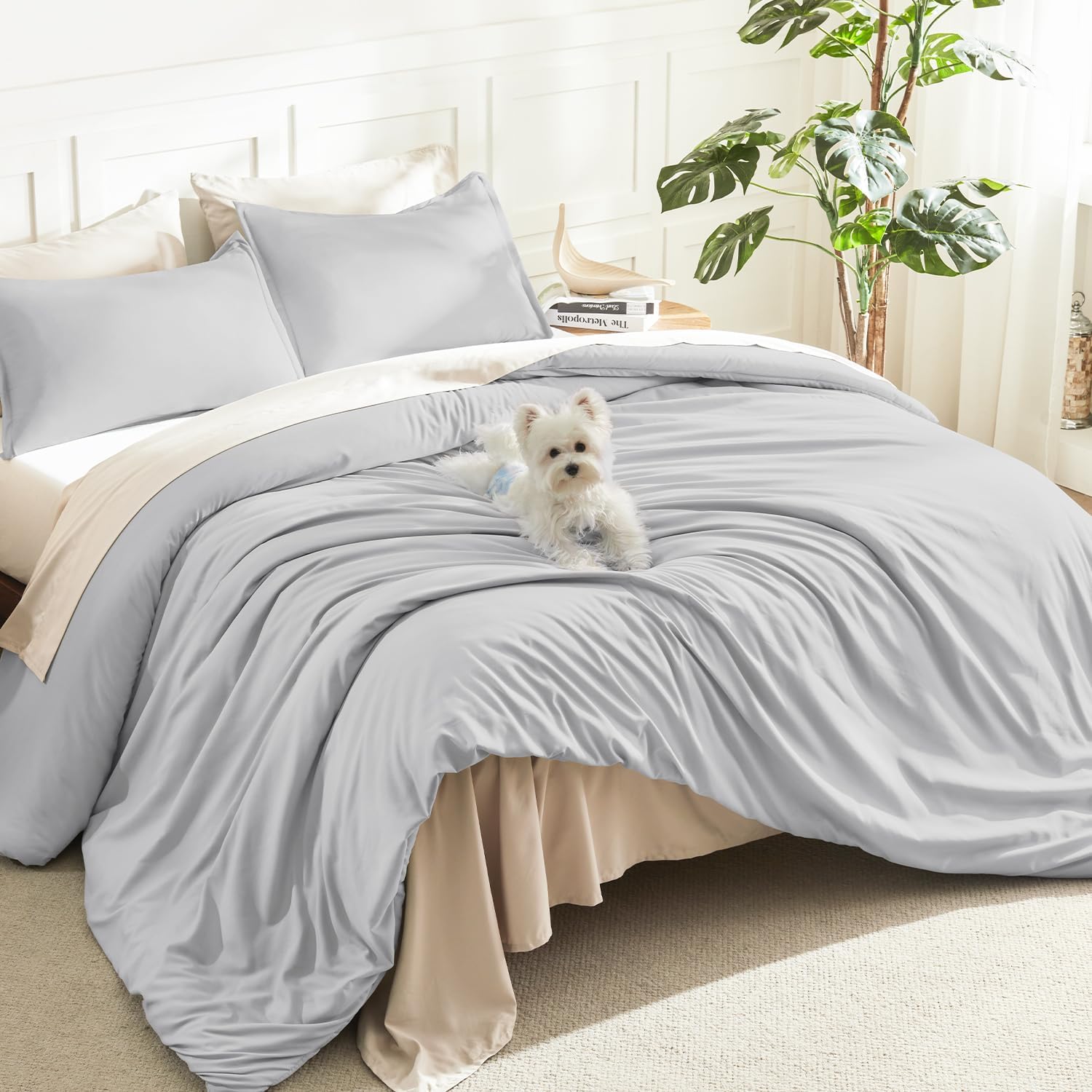 Litanika Queen Comforter Set Sage Green, 3 Pieces Lightweight Solid Bed Set | Soft Fluffy Down Alternative All Season Quilt Blanket