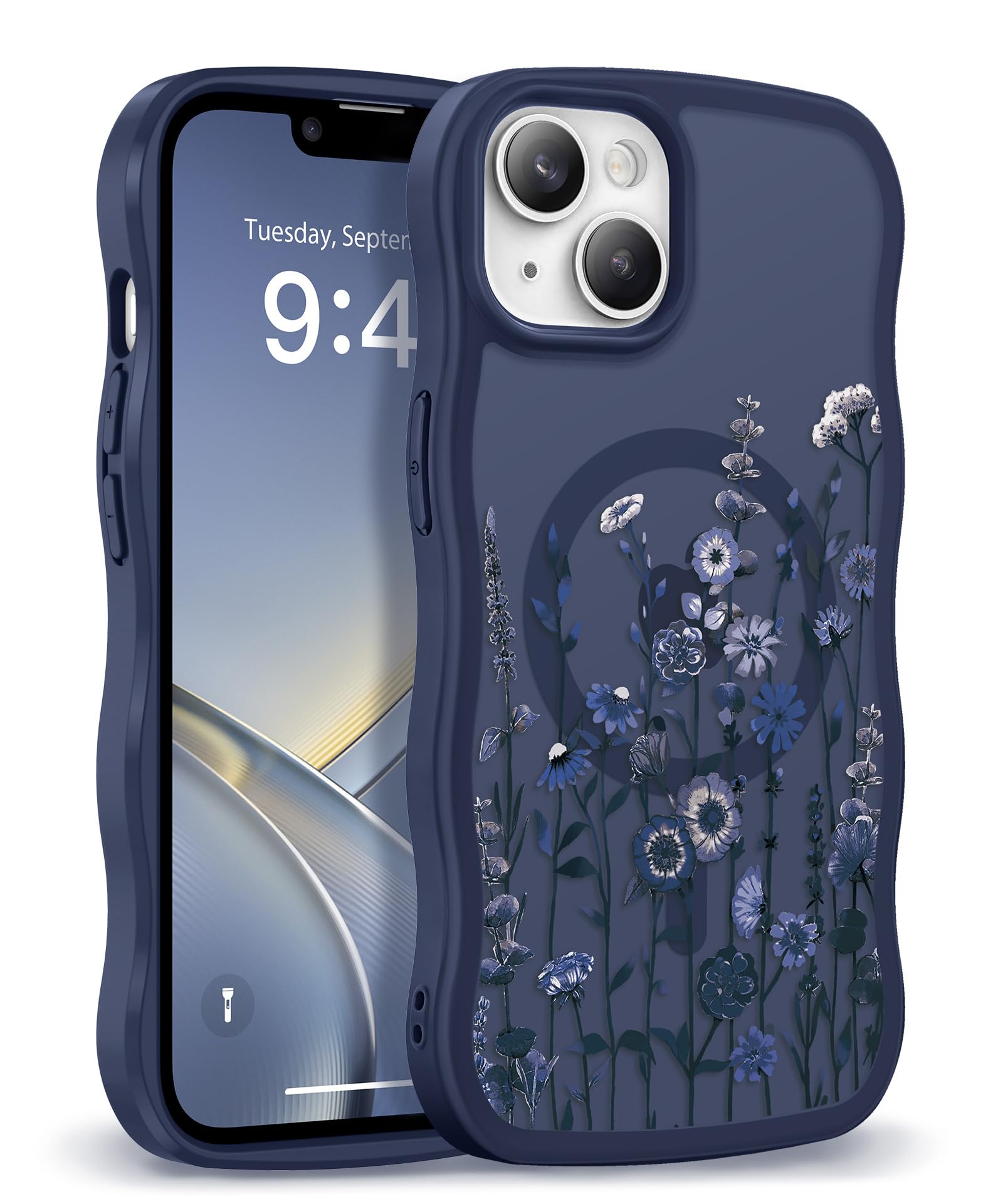 GVIEWIN for iPhone 17 Pro Case Compatible with MagSafe [Curly Wave Edge][Full Camera Protection] Floral Translucent Shockproof Magnetic Women Phone Case for iPhone 17 Pro 6.3'', Floratopia/Brown