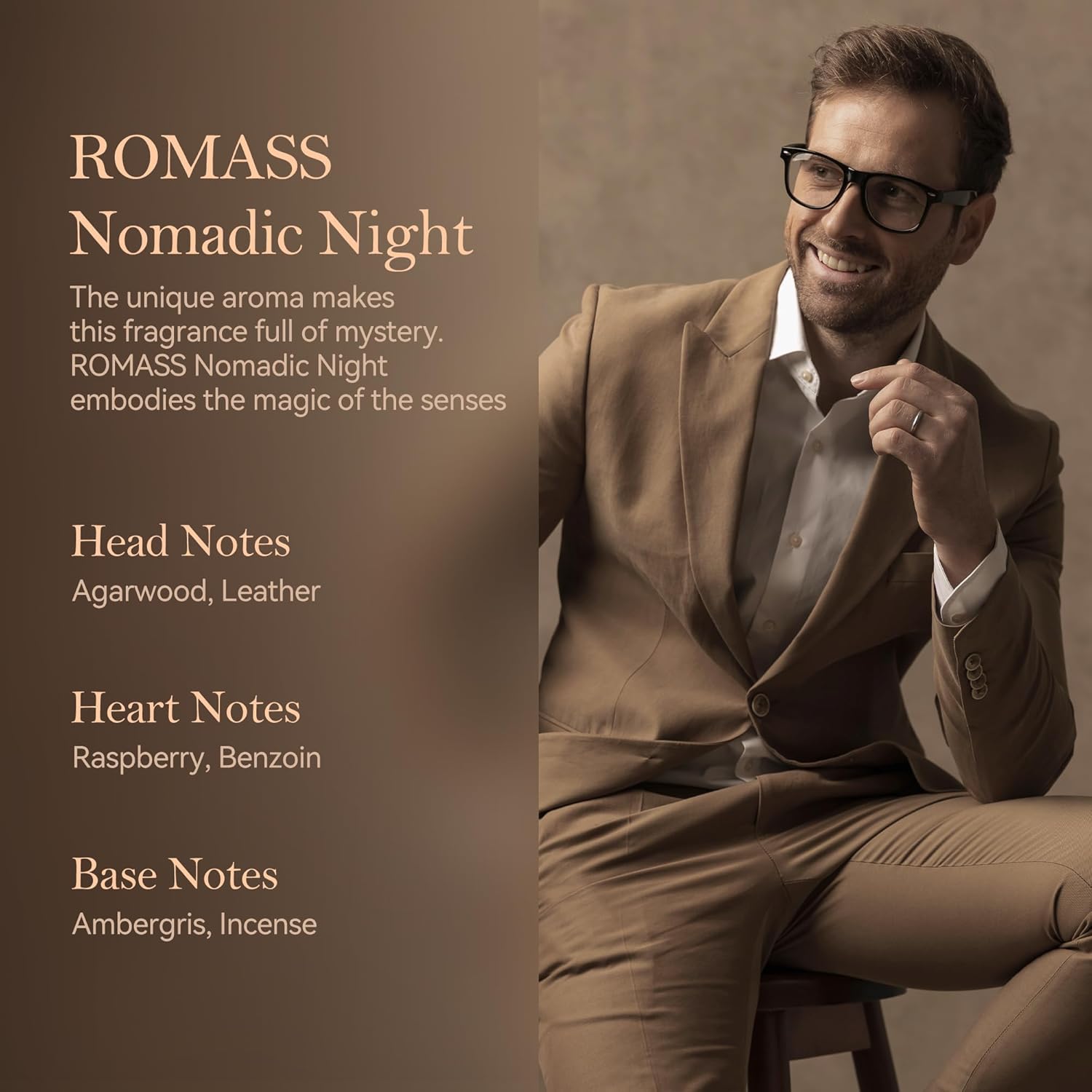 ROMASS Nomadic Night Long Lasting Unisex Oud Perfume - 3.4oz/100ml Eau de Parfum, Warm Woody Scent with Smoked Oud, Desert Sage, Rose & Raspberry, Gift for Men Women
