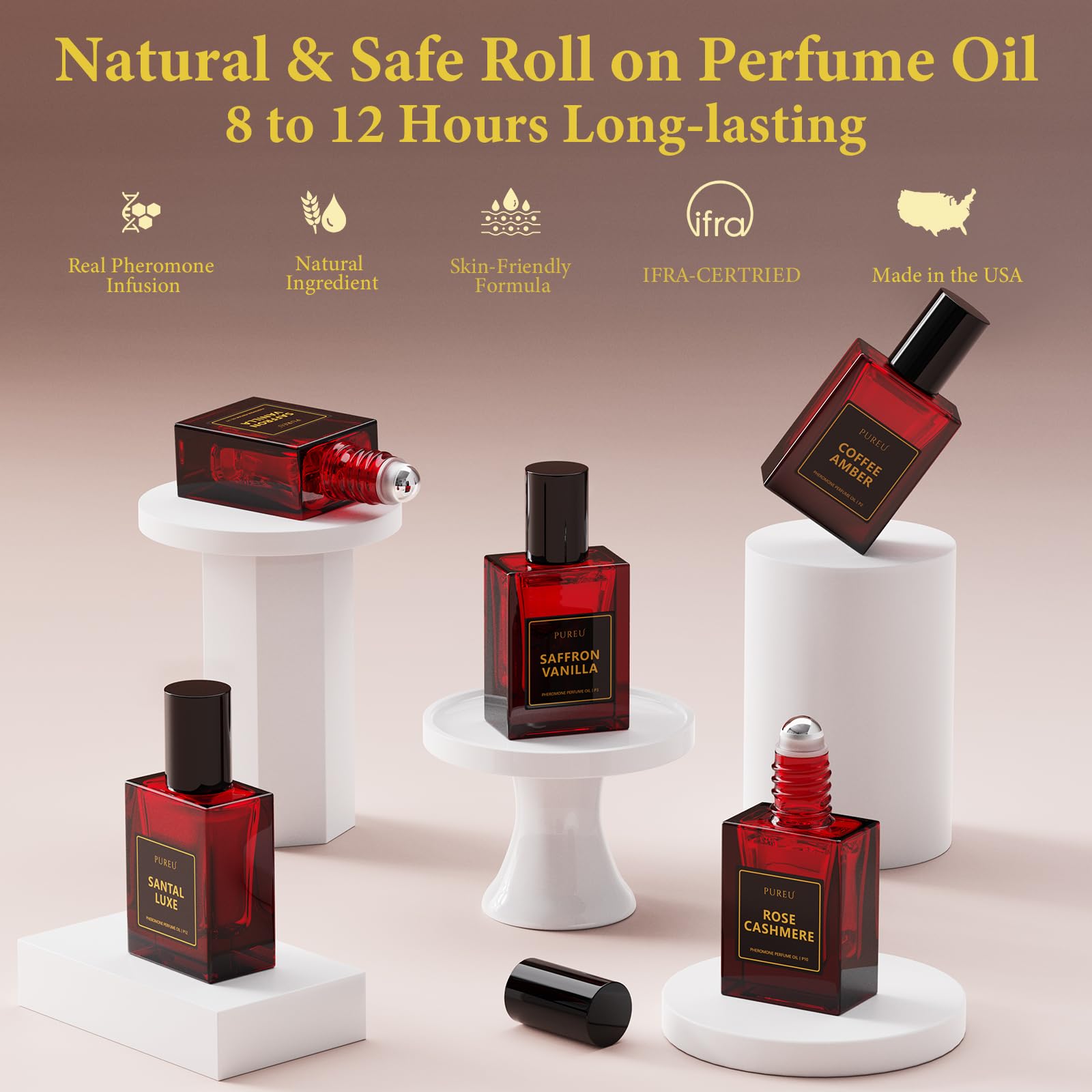 PUREU Pheromones Perfumes for Women, Saffron Vanilla Perfume Long Lasting Pheromone Perfume 0.34FL OZ/10ML Roll On Travel Size Essential Oil Fragrance Eau De Parfum, Made in USA