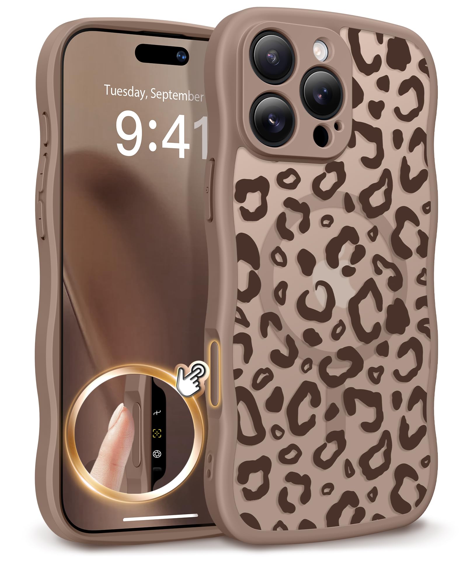 GVIEWIN for iPhone 17 Pro Case Compatible with MagSafe [Curly Wave Edge][Full Camera Protection] Floral Translucent Shockproof Magnetic Women Phone Case for iPhone 17 Pro 6.3'', Floratopia/Brown