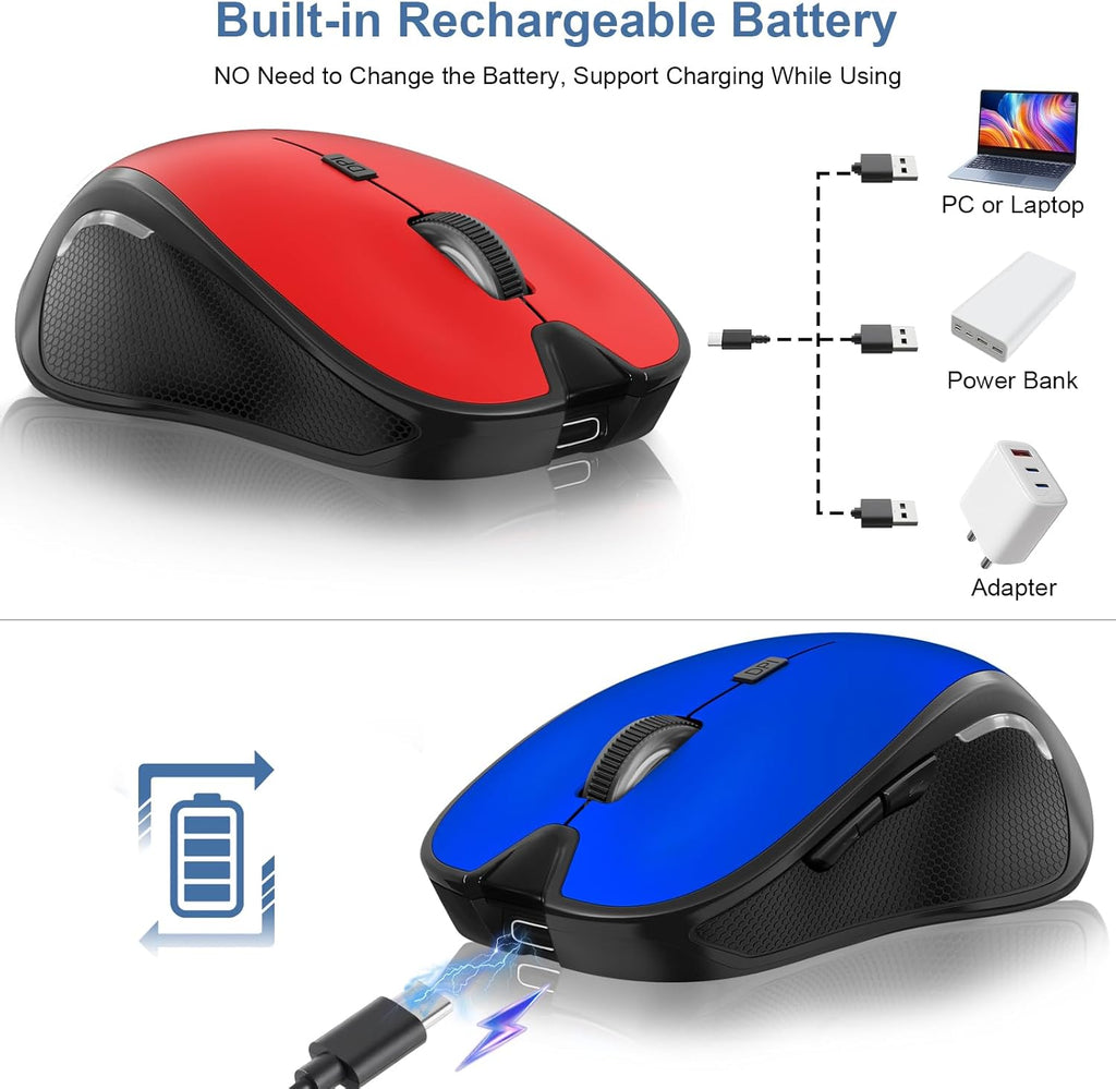 Mouse for MacBook Bluetooth Wireless Mice Laptop Mac Pro iPad with Jiggler | Wireless Bluetooth Rechargeable Silent Optical Mouse Dual Mode Switch Bluetooth 5.2/3.0 and 2.4GHz USB Type-C Receiver Black
