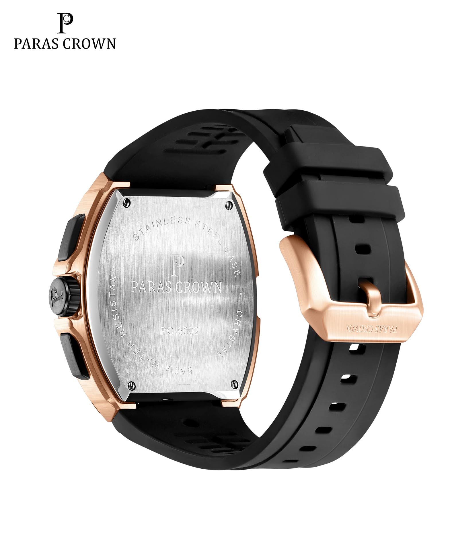 Paras Crown Watches for Men Tonneau 5ATM Waterproof Quartz Luxury Chronograph Analog Men's Wrist Watches Stainless Steel Case Mens Watches