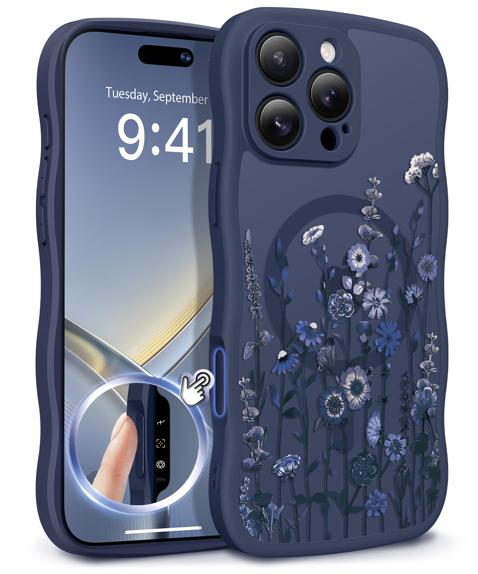 GVIEWIN for iPhone 17 Pro Case Compatible with MagSafe [Curly Wave Edge][Full Camera Protection] Floral Translucent Shockproof Magnetic Women Phone Case for iPhone 17 Pro 6.3'', Floratopia/Brown