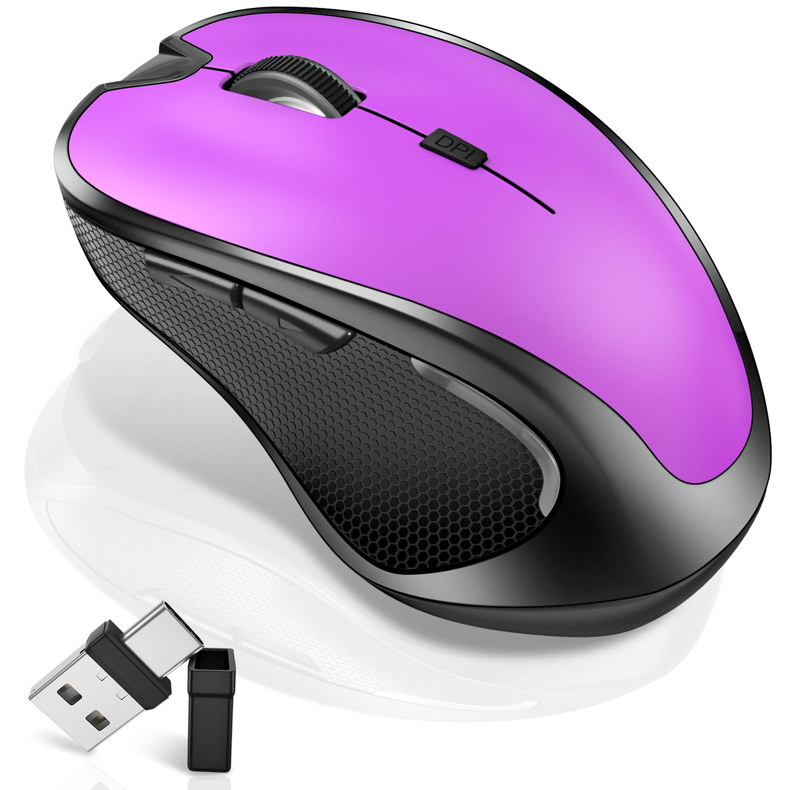 Mouse for MacBook Bluetooth Wireless Mice Laptop Mac Pro iPad with Jiggler | Wireless Bluetooth Rechargeable Silent Optical Mouse Dual Mode Switch Bluetooth 5.2/3.0 and 2.4GHz USB Type-C Receiver Black