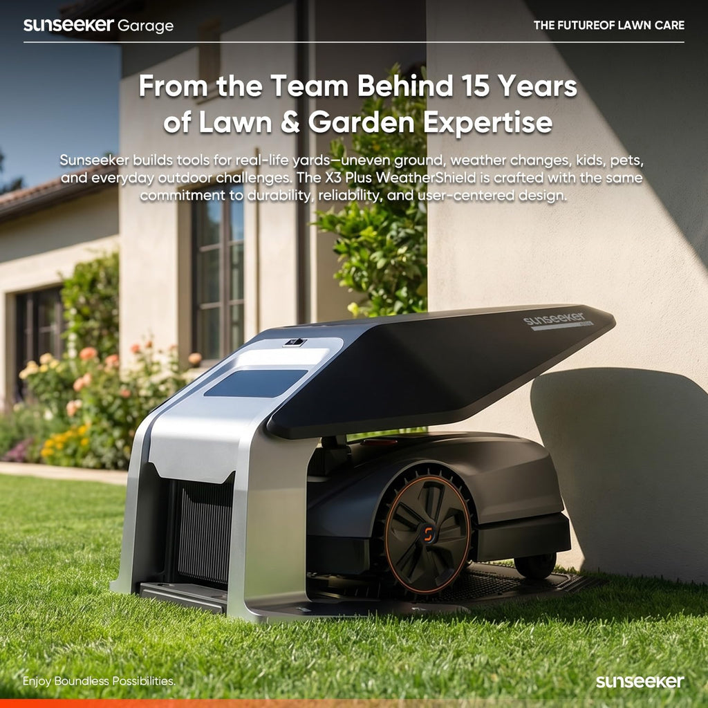 Sunseeker X7 AWD Robot Lawn Mower, RTK, Vision AI, 0.75 Acre, Wire-Free | Flagship AWD mowing for homeowners with large, challenging yards, steep slopes and uneven terrain.