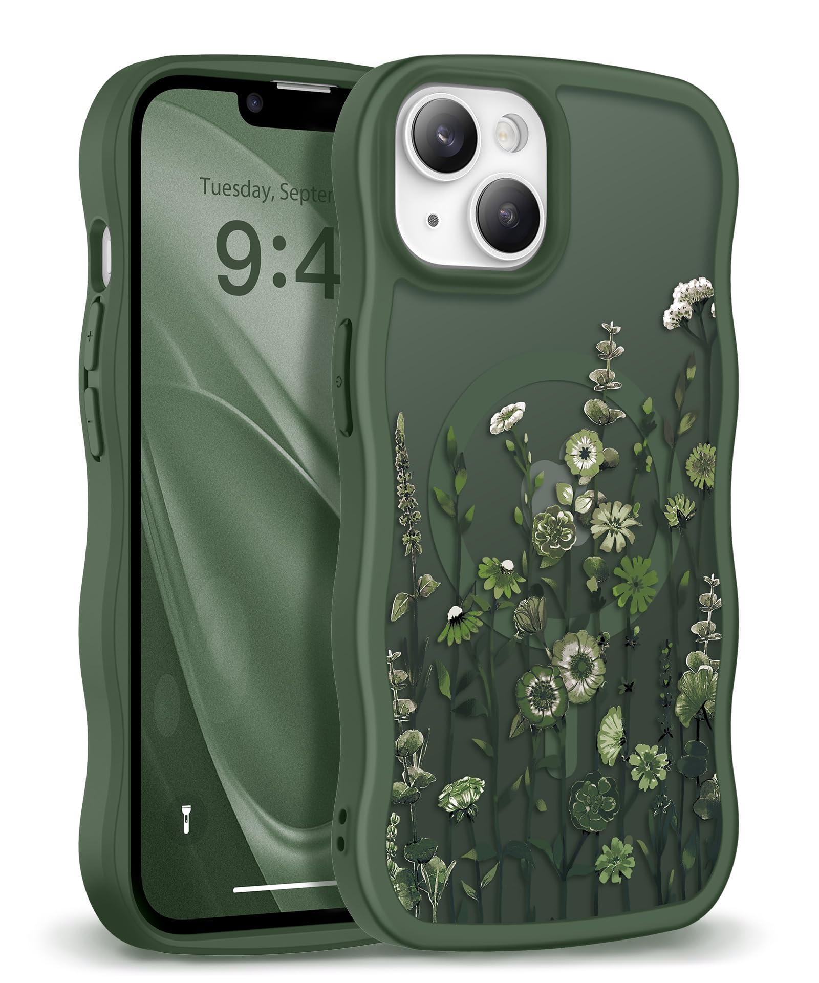 GVIEWIN for iPhone 17 Pro Case Compatible with MagSafe [Curly Wave Edge][Full Camera Protection] Floral Translucent Shockproof Magnetic Women Phone Case for iPhone 17 Pro 6.3'', Floratopia/Brown