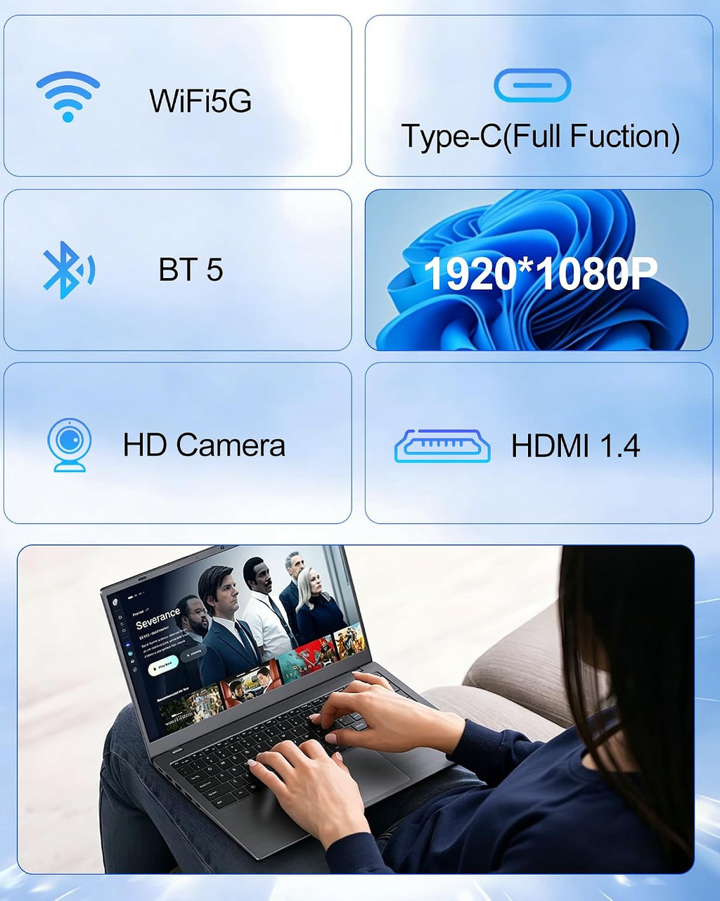 14 Inch Laptop Computer for Student Business, 32GB RAM, 1TB SSD, Pentium 6500Y, Long Battery Life & Fast Charging, FHD IPS Display, Type-C, 4 Speakers, Wi-Fi 5, BT 5