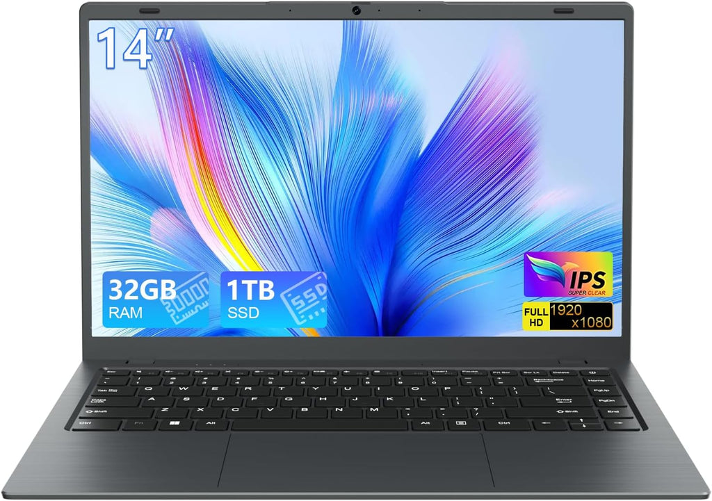14 Inch Laptop Computer for Student Business, 32GB RAM, 1TB SSD, Pentium 6500Y, Long Battery Life & Fast Charging, FHD IPS Display, Type-C, 4 Speakers, Wi-Fi 5, BT 5