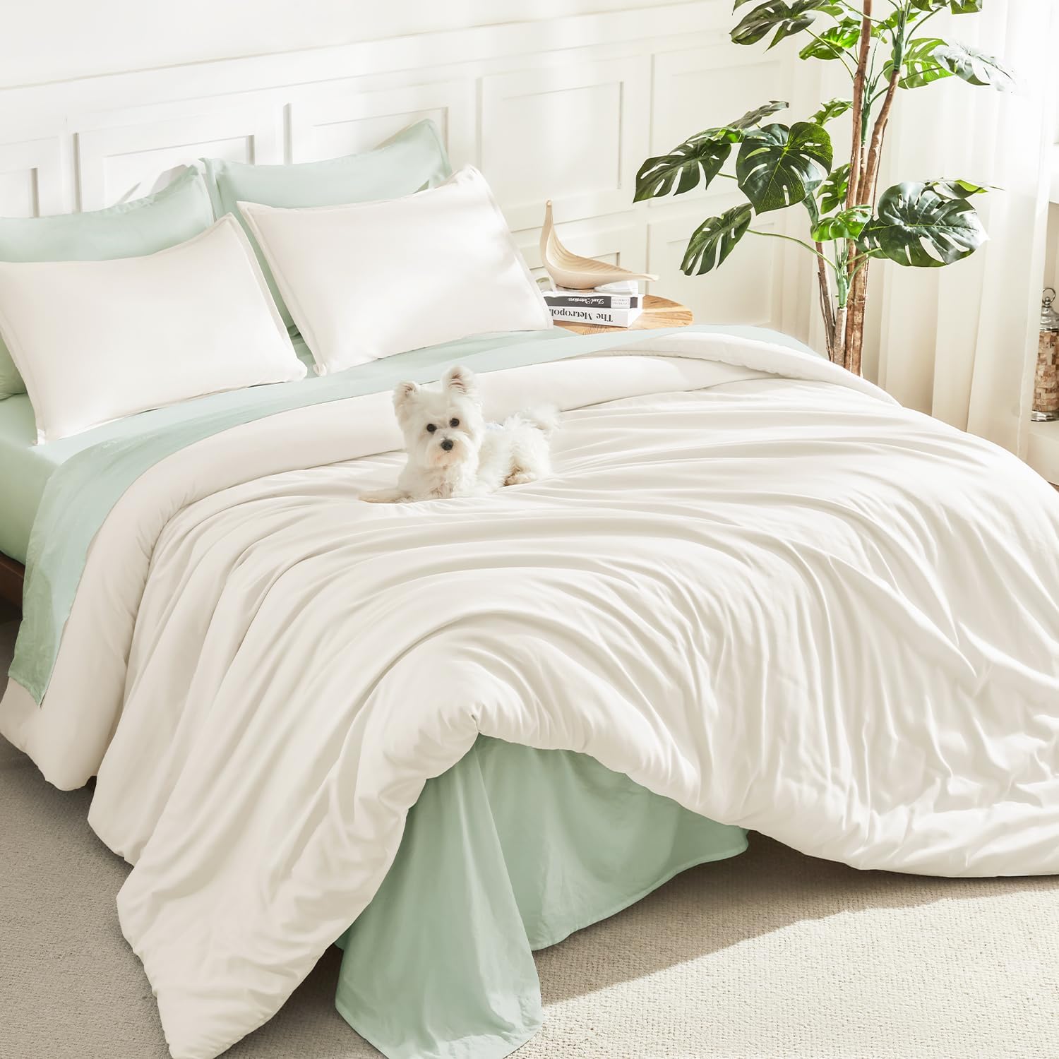 Litanika Queen Comforter Set Sage Green, 3 Pieces Lightweight Solid Bed Set | Soft Fluffy Down Alternative All Season Quilt Blanket