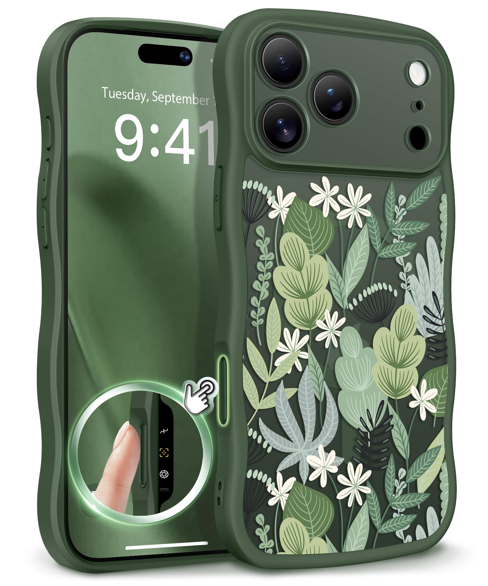 GVIEWIN for iPhone 17 Pro Case Compatible with MagSafe [Curly Wave Edge][Full Camera Protection] Floral Translucent Shockproof Magnetic Women Phone Case for iPhone 17 Pro 6.3'', Floratopia/Brown