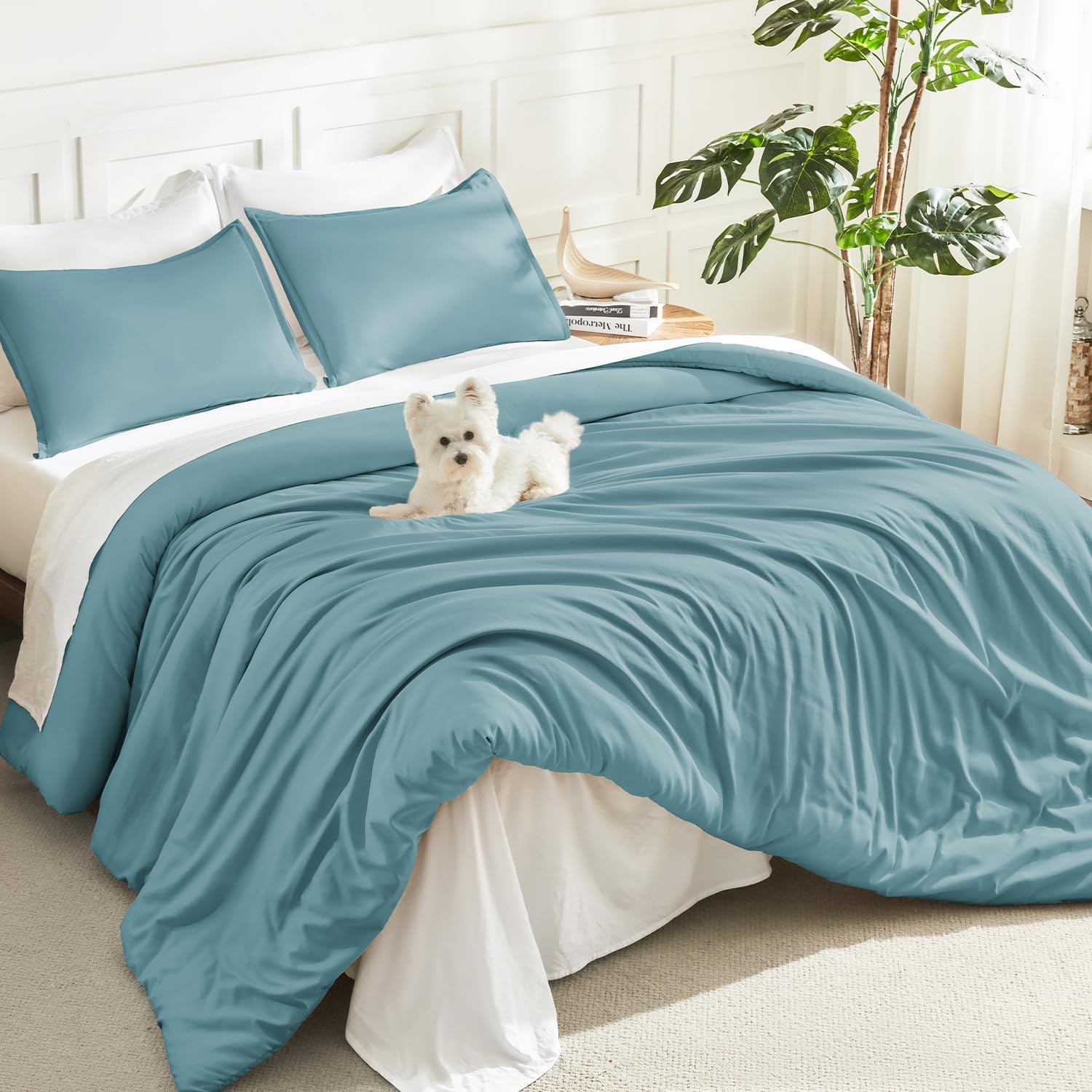 Litanika Queen Comforter Set Sage Green, 3 Pieces Lightweight Solid Bed Set | Soft Fluffy Down Alternative All Season Quilt Blanket