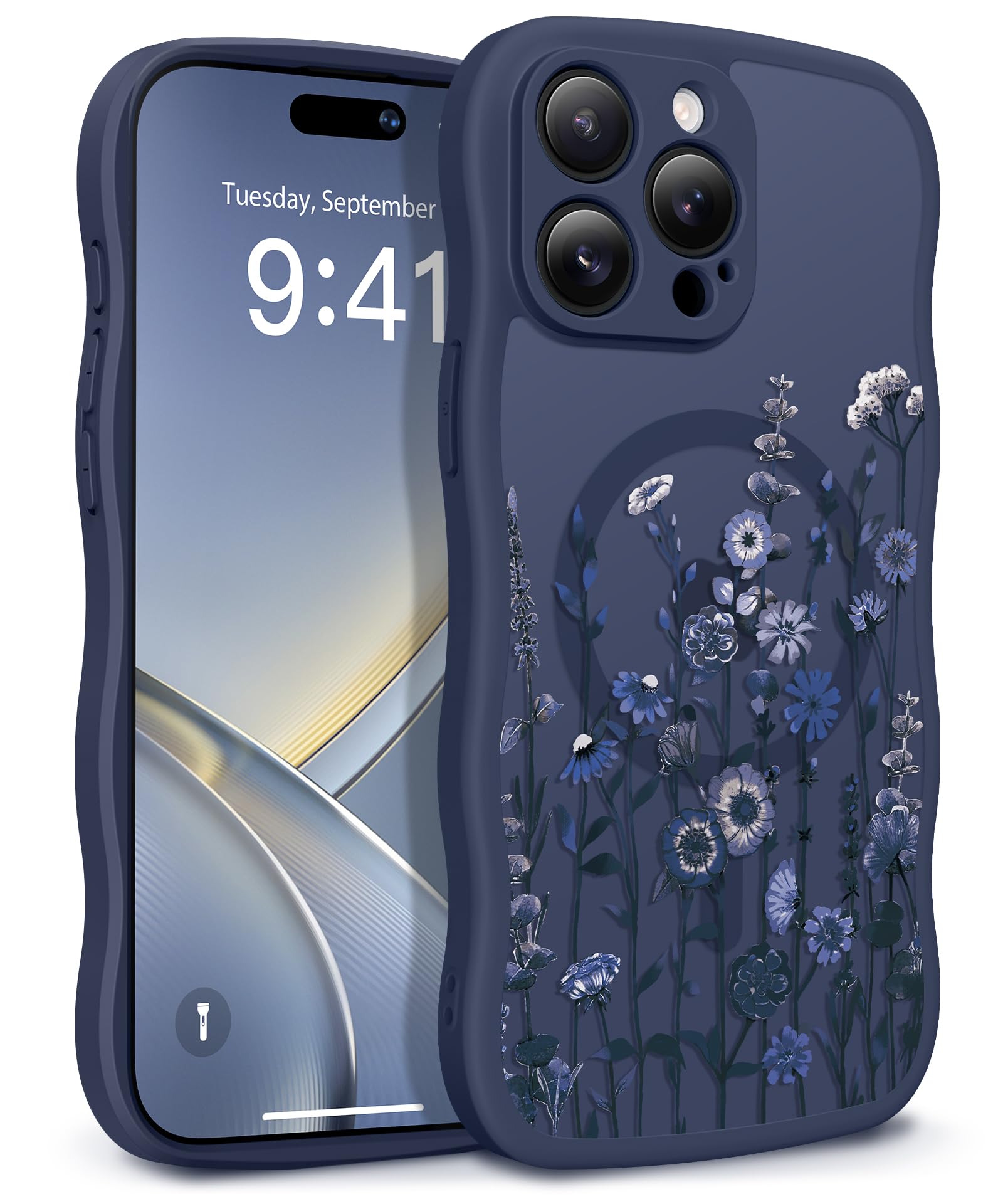 GVIEWIN for iPhone 17 Pro Case Compatible with MagSafe [Curly Wave Edge][Full Camera Protection] Floral Translucent Shockproof Magnetic Women Phone Case for iPhone 17 Pro 6.3'', Floratopia/Brown
