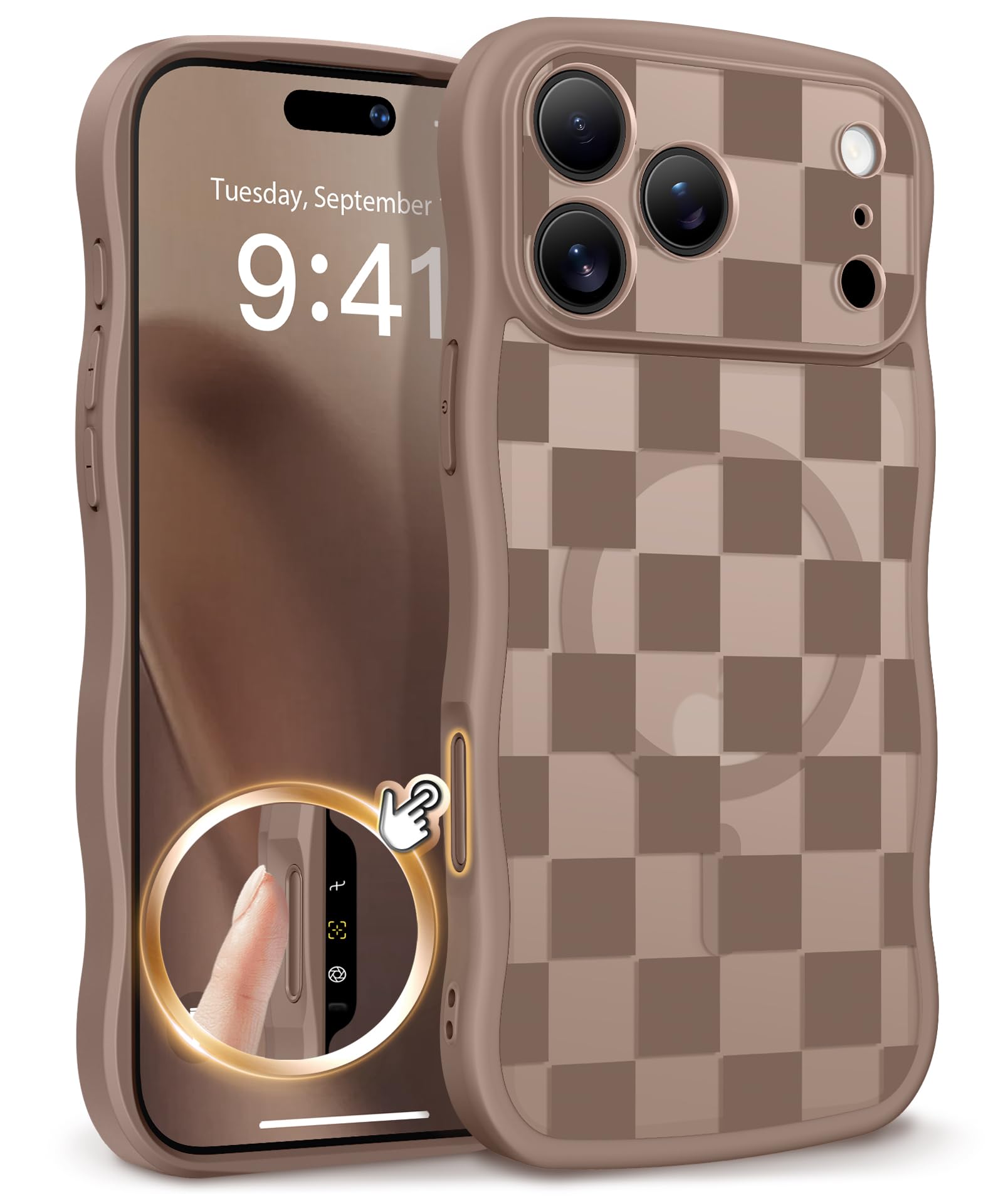 GVIEWIN for iPhone 17 Pro Case Compatible with MagSafe [Curly Wave Edge][Full Camera Protection] Floral Translucent Shockproof Magnetic Women Phone Case for iPhone 17 Pro 6.3'', Floratopia/Brown
