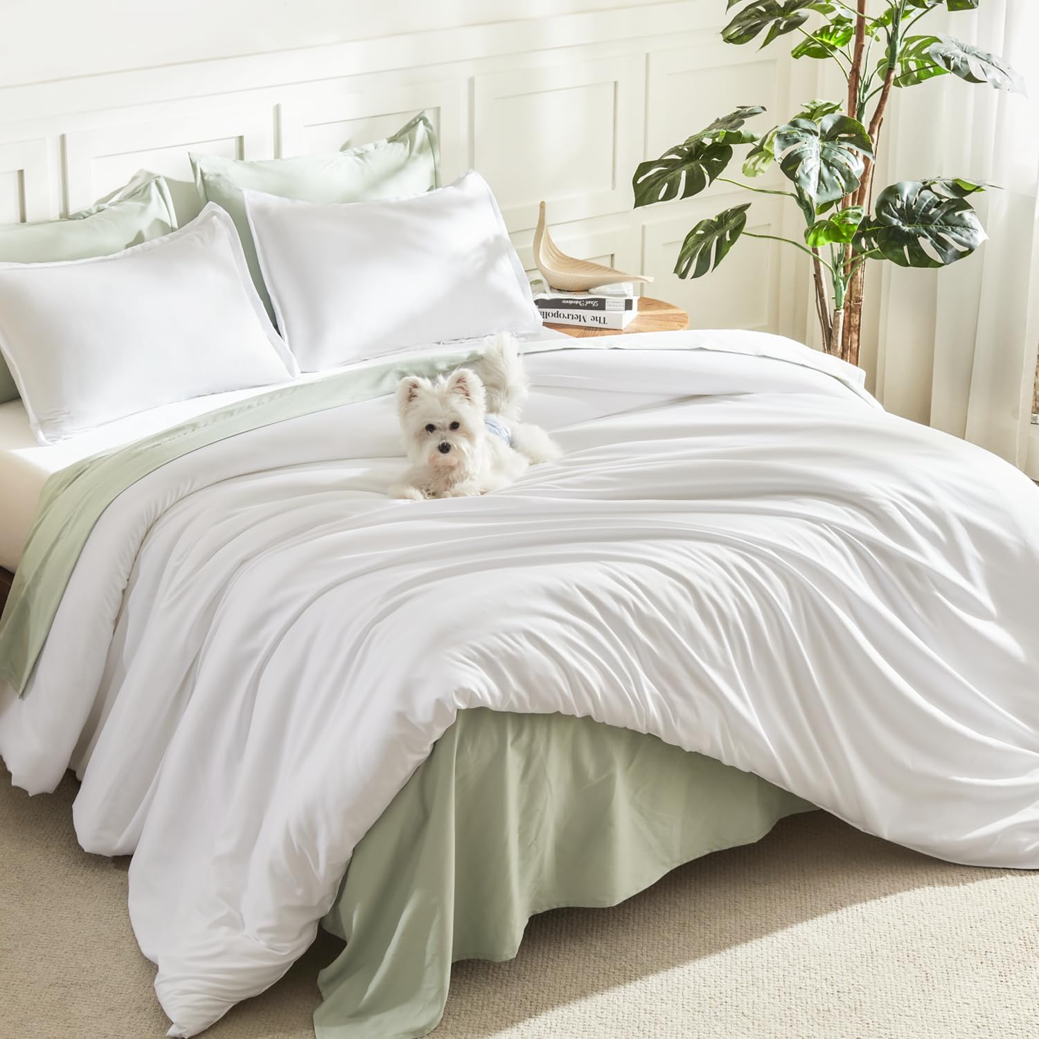Litanika Queen Comforter Set Sage Green, 3 Pieces Lightweight Solid Bed Set | Soft Fluffy Down Alternative All Season Quilt Blanket
