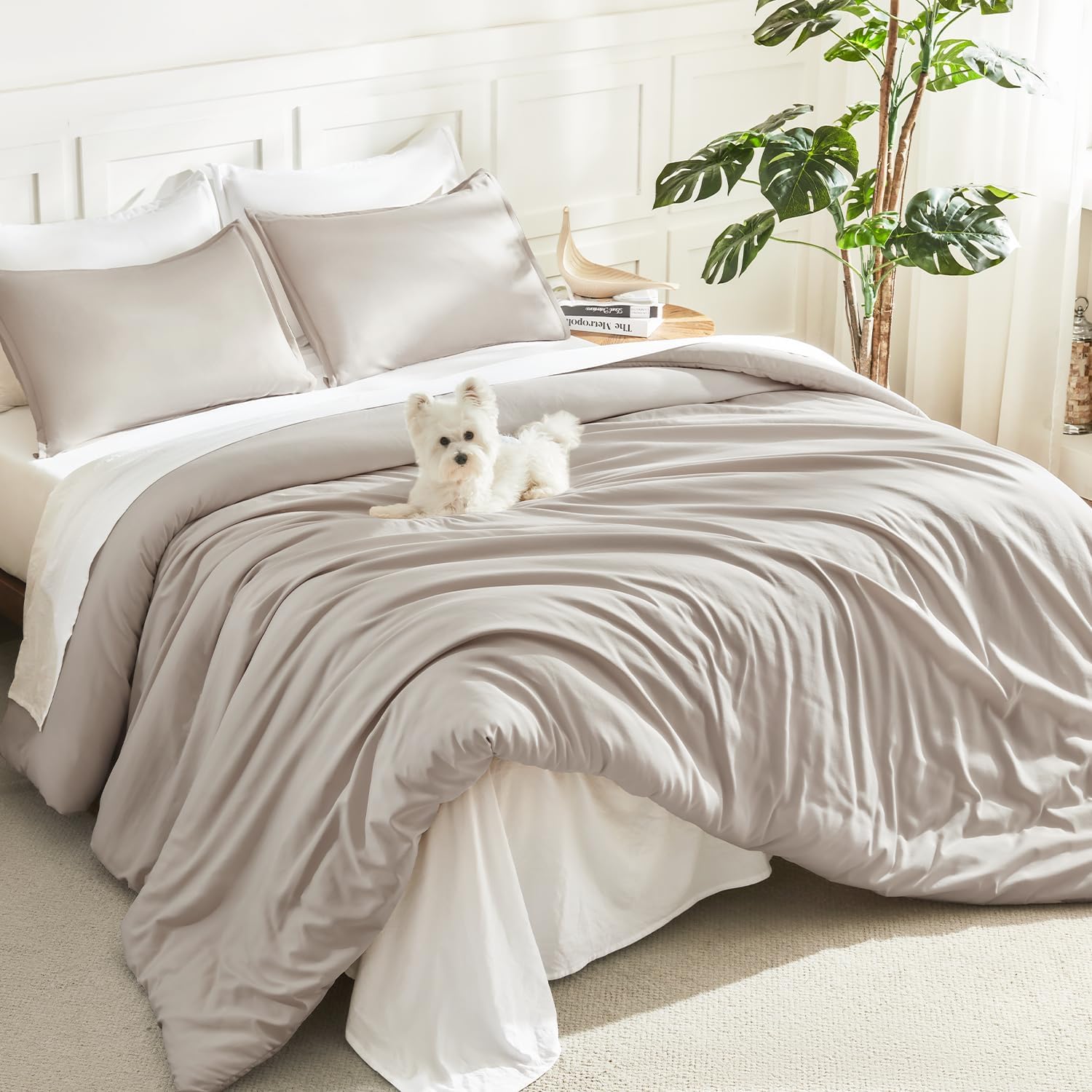 Litanika Queen Comforter Set Sage Green, 3 Pieces Lightweight Solid Bed Set | Soft Fluffy Down Alternative All Season Quilt Blanket