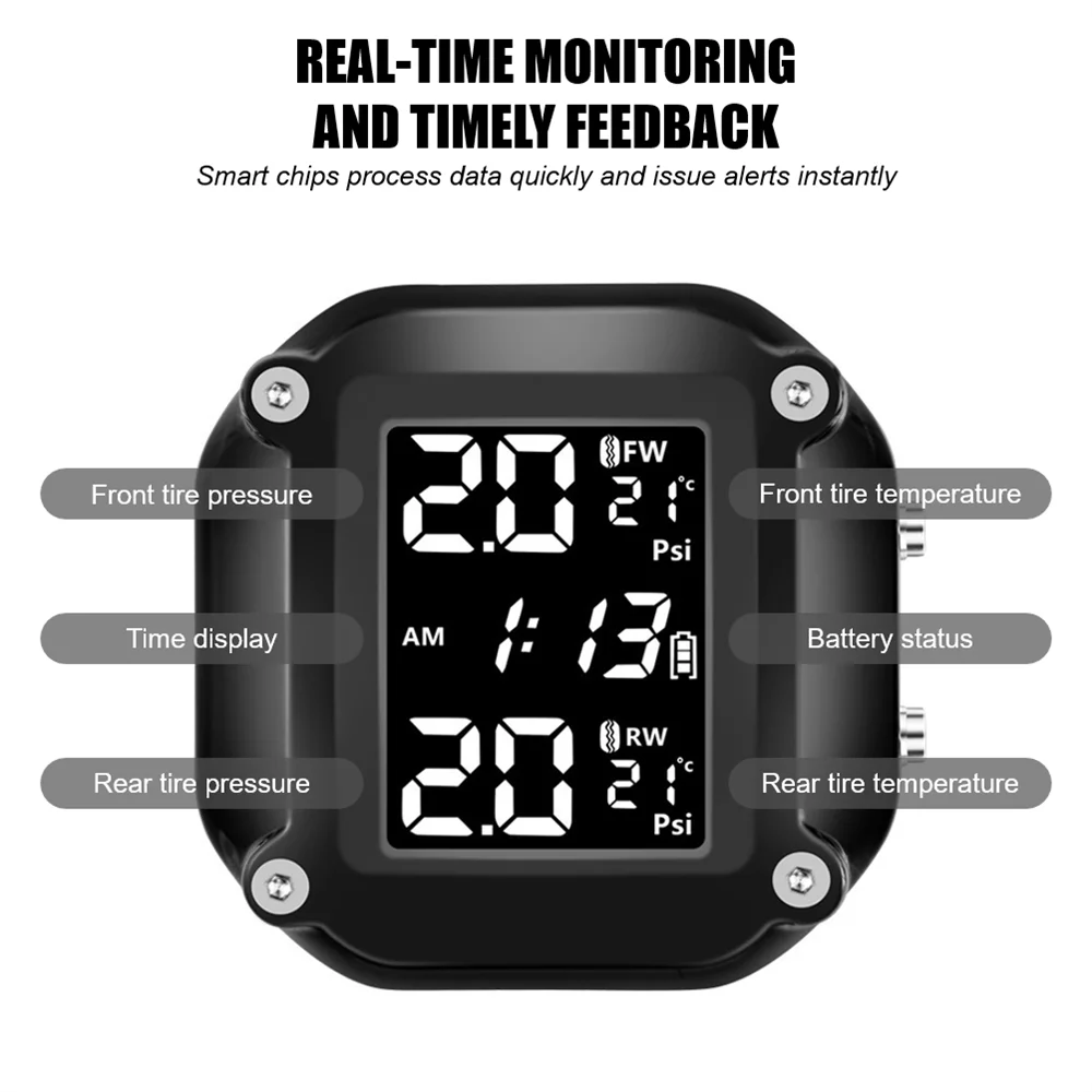 Motorbike TPMS With QC 3.0 Fast Charging USB Output Motorcycle Tire Pressure Alarm Monitor System Tyre Temperature Alarm System