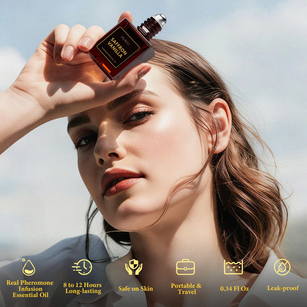 PUREU Pheromones Perfumes for Women, Saffron Vanilla Perfume Long Lasting Pheromone Perfume 0.34FL OZ/10ML Roll On Travel Size Essential Oil Fragrance Eau De Parfum, Made in USA
