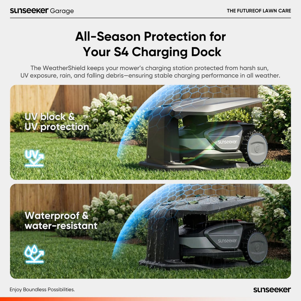 Sunseeker X7 AWD Robot Lawn Mower, RTK, Vision AI, 0.75 Acre, Wire-Free | Flagship AWD mowing for homeowners with large, challenging yards, steep slopes and uneven terrain.