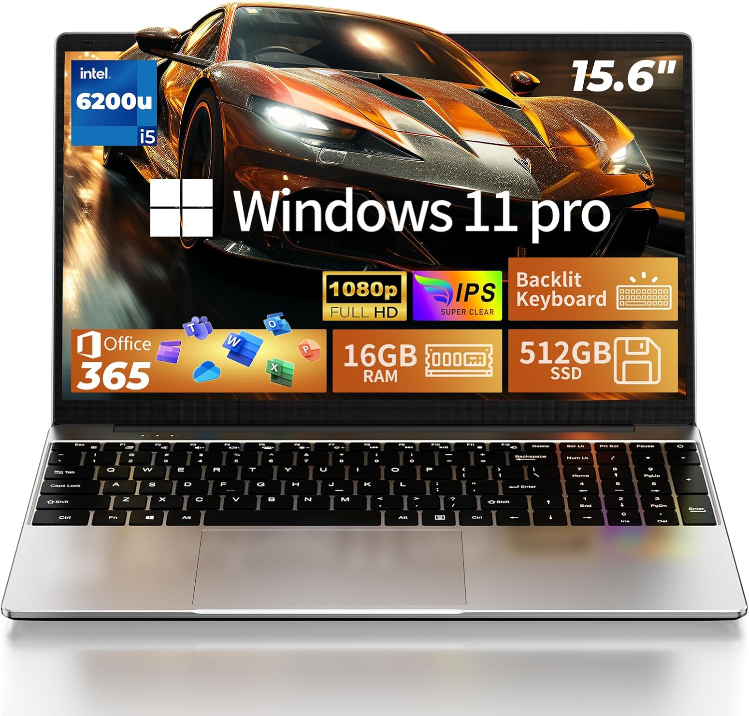 MOONFISH 2026 Laptop Computer Window 11, Core i5 Processor 15.6 Inch Lap Top, 16GB RAM 512GB SSD, Backlit Keyboard, FHD 1920 * 1080, Office 365, Business, Student
