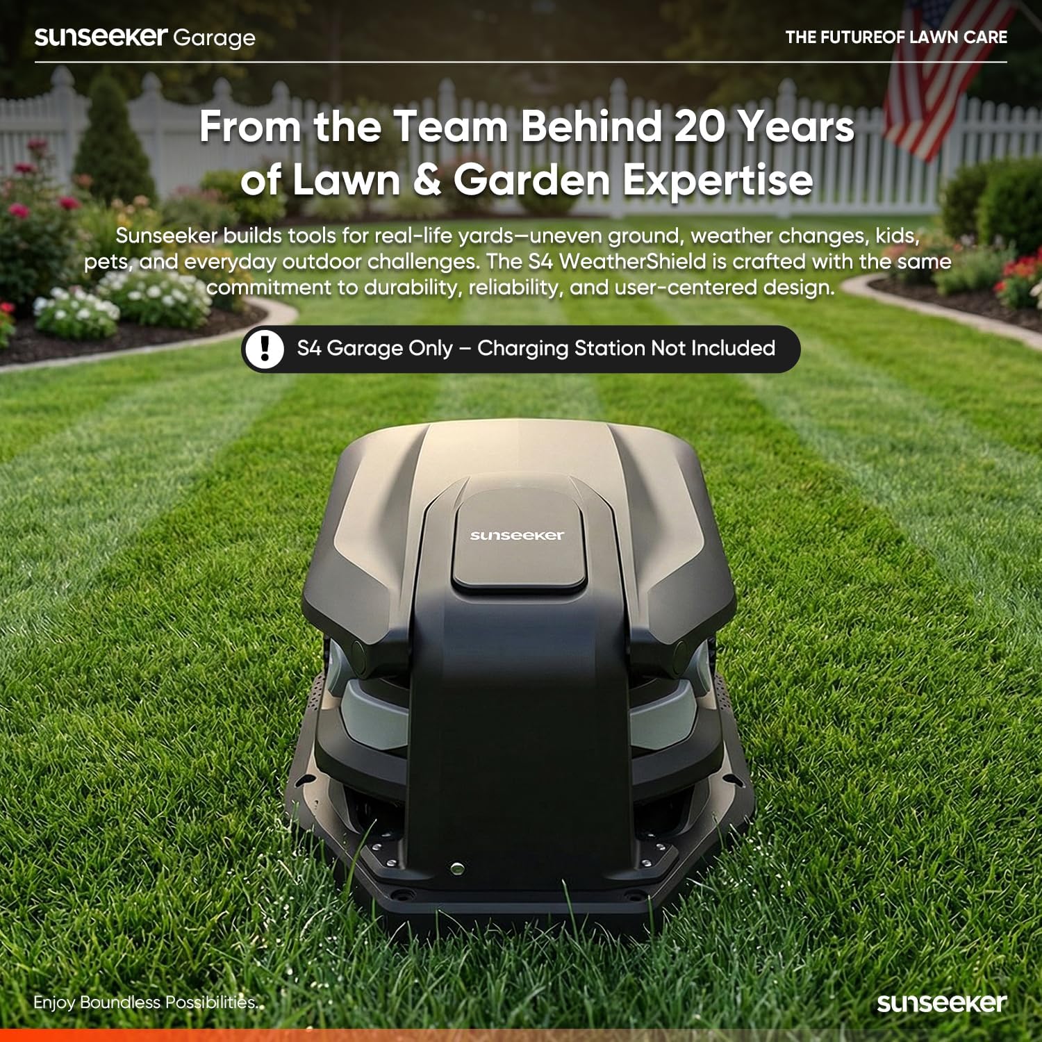Sunseeker X7 AWD Robot Lawn Mower, RTK, Vision AI, 0.75 Acre, Wire-Free | Flagship AWD mowing for homeowners with large, challenging yards, steep slopes and uneven terrain.