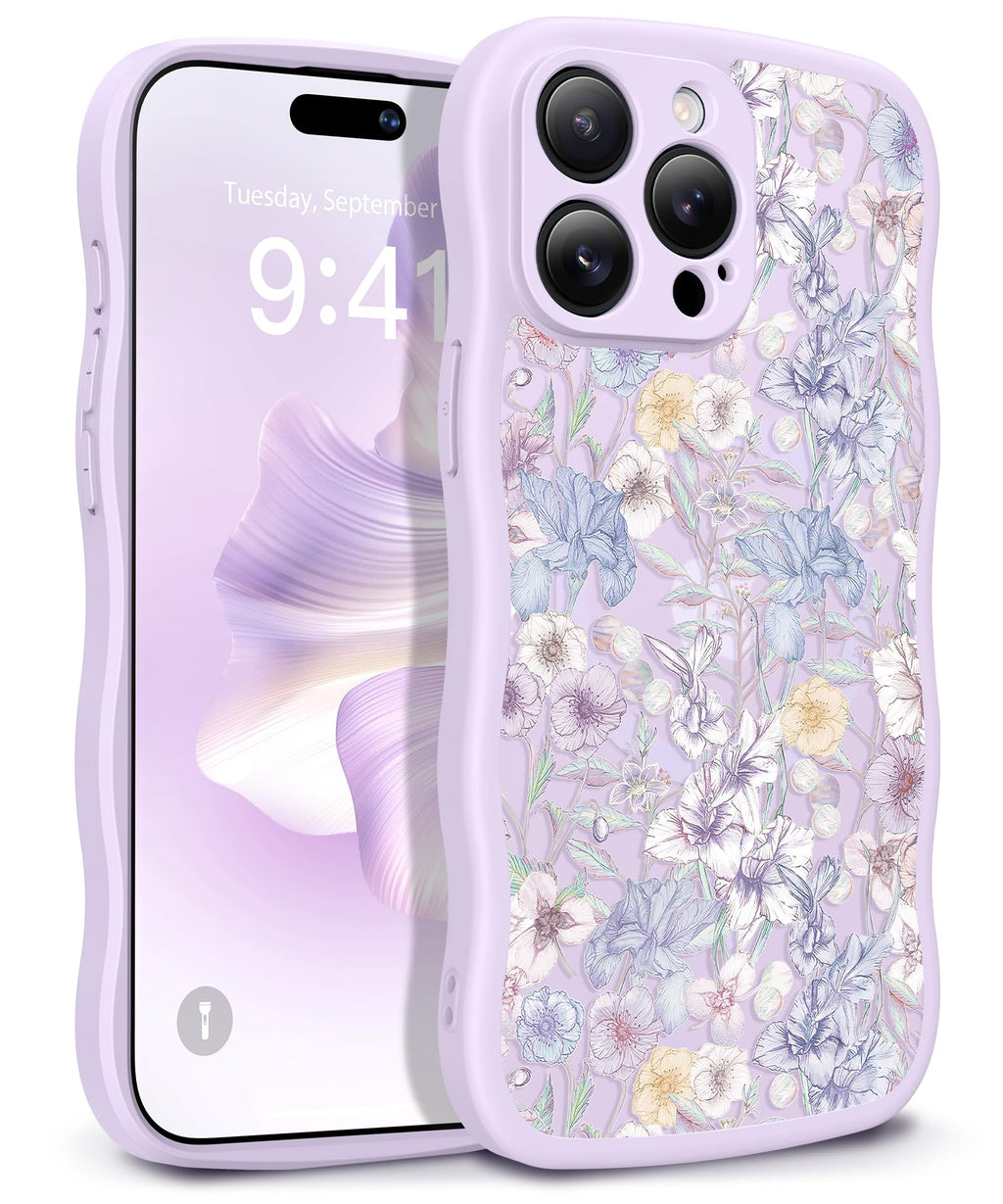 GVIEWIN for iPhone 17 Pro Case Compatible with MagSafe [Curly Wave Edge][Full Camera Protection] Floral Translucent Shockproof Magnetic Women Phone Case for iPhone 17 Pro 6.3'', Floratopia/Brown