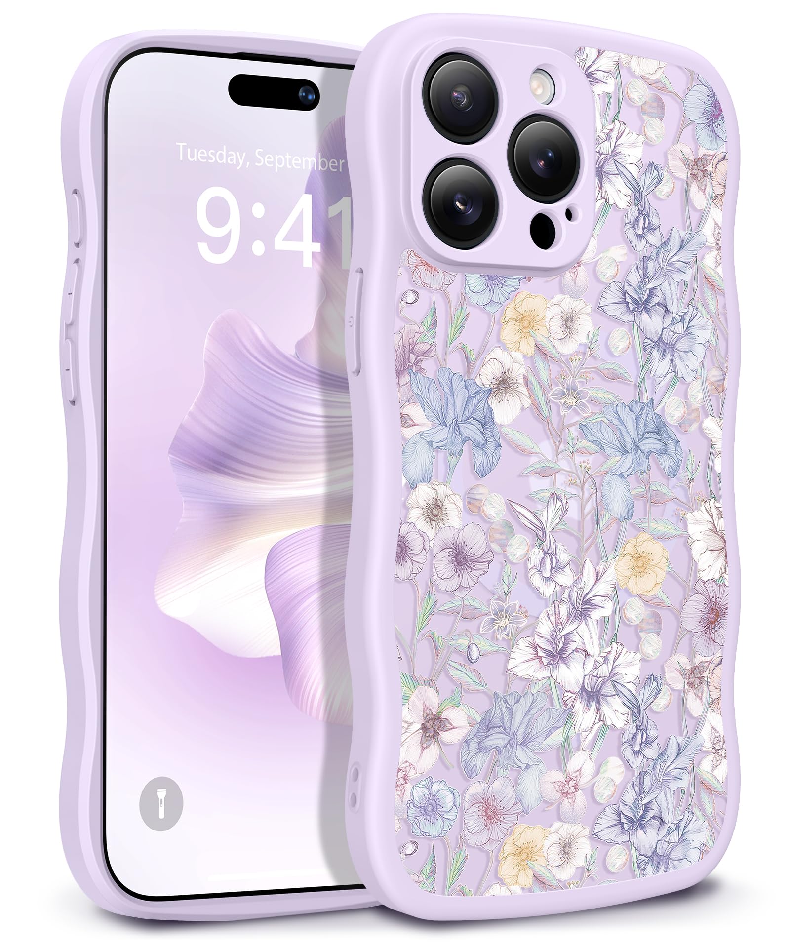 GVIEWIN for iPhone 17 Pro Case Compatible with MagSafe [Curly Wave Edge][Full Camera Protection] Floral Translucent Shockproof Magnetic Women Phone Case for iPhone 17 Pro 6.3'', Floratopia/Brown