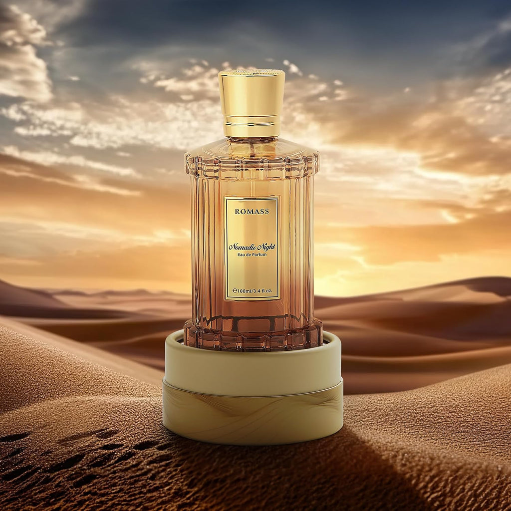 ROMASS Nomadic Night Long Lasting Unisex Oud Perfume - 3.4oz/100ml Eau de Parfum, Warm Woody Scent with Smoked Oud, Desert Sage, Rose & Raspberry, Gift for Men Women