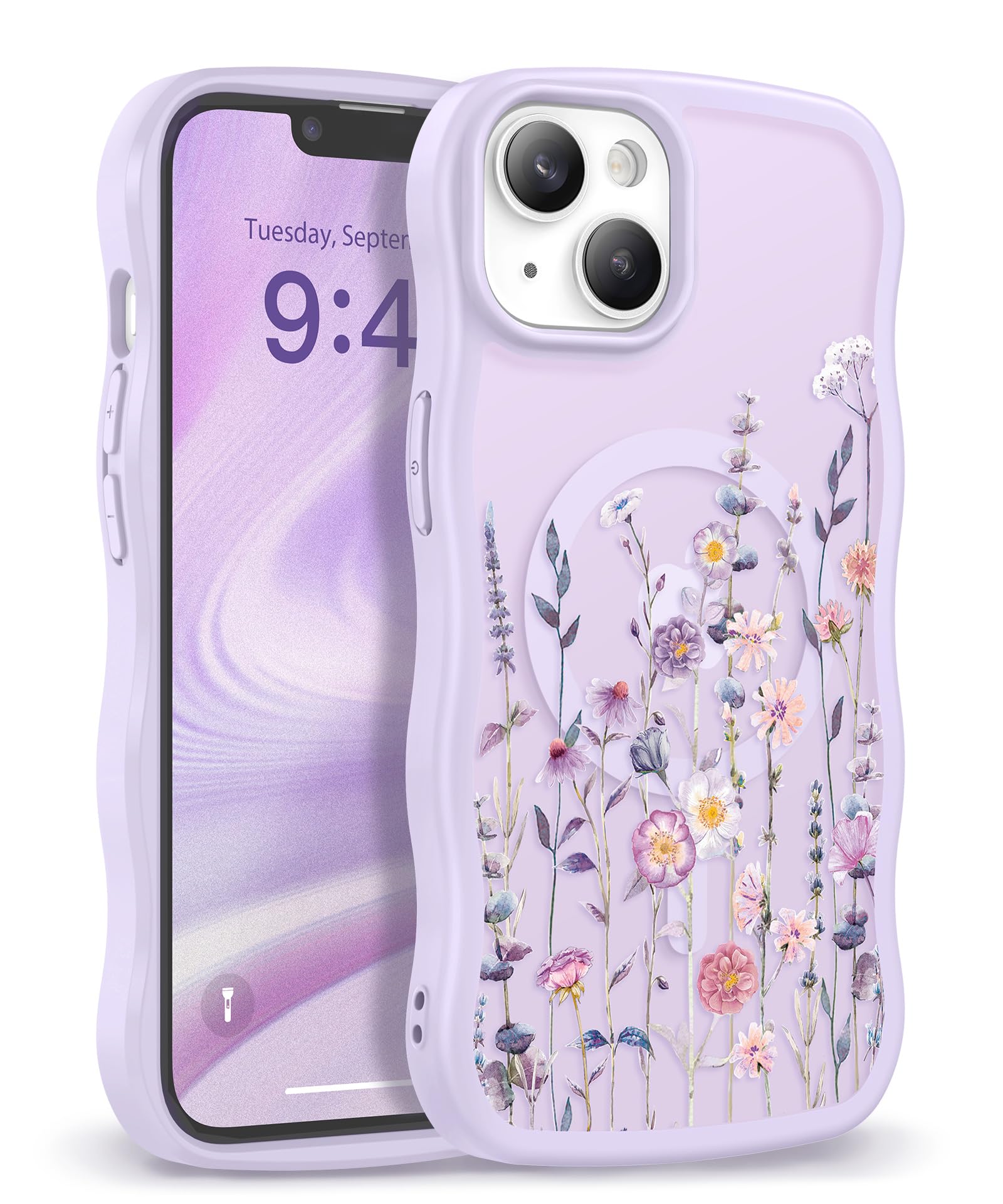 GVIEWIN for iPhone 17 Pro Case Compatible with MagSafe [Curly Wave Edge][Full Camera Protection] Floral Translucent Shockproof Magnetic Women Phone Case for iPhone 17 Pro 6.3'', Floratopia/Brown