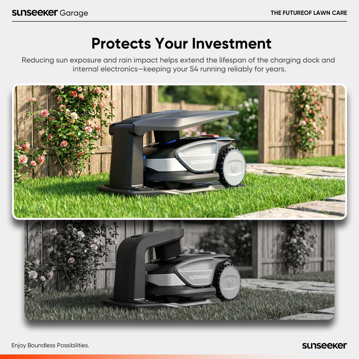 Sunseeker X7 AWD Robot Lawn Mower, RTK, Vision AI, 0.75 Acre, Wire-Free | Flagship AWD mowing for homeowners with large, challenging yards, steep slopes and uneven terrain.