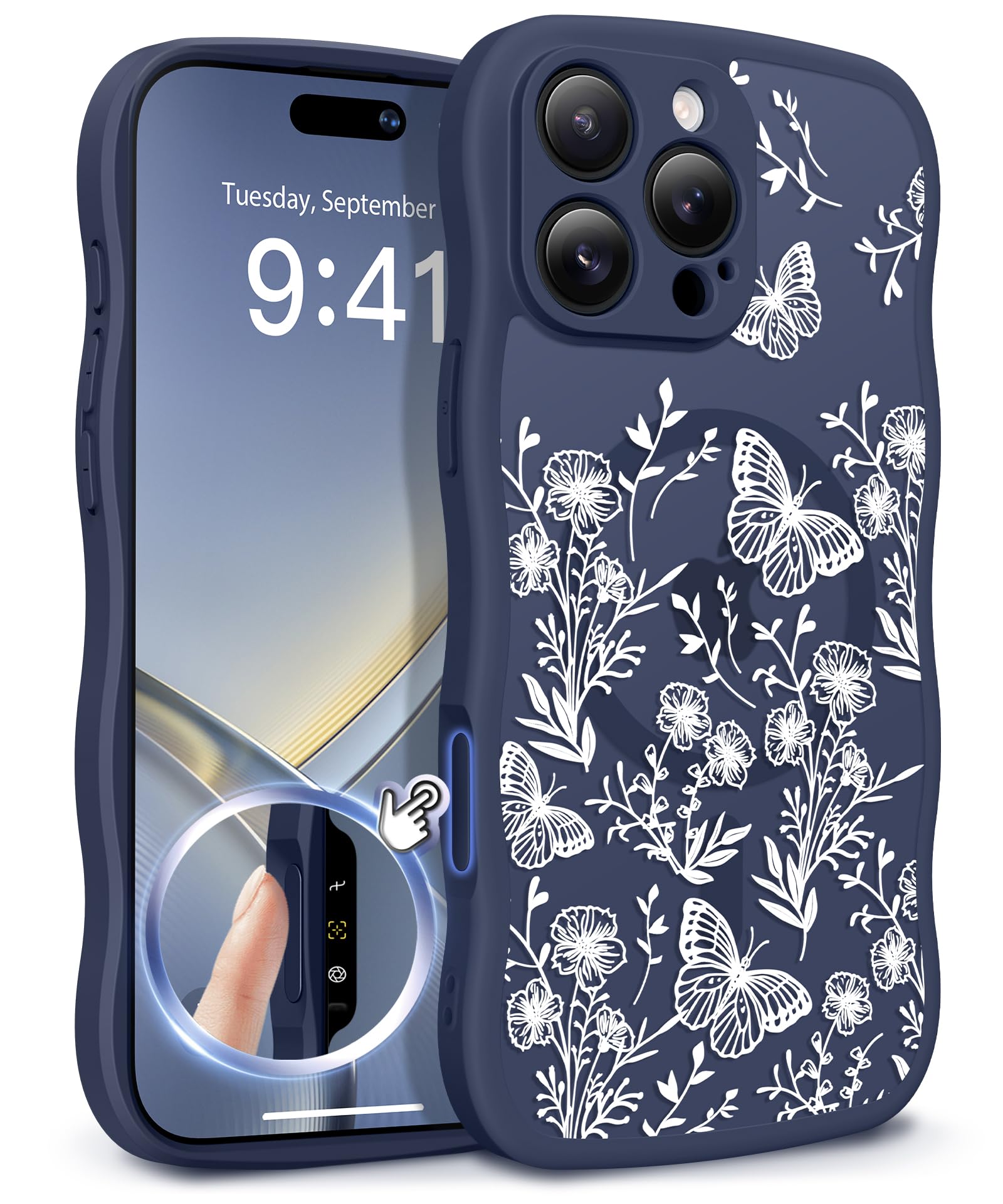 GVIEWIN for iPhone 17 Pro Case Compatible with MagSafe [Curly Wave Edge][Full Camera Protection] Floral Translucent Shockproof Magnetic Women Phone Case for iPhone 17 Pro 6.3'', Floratopia/Brown