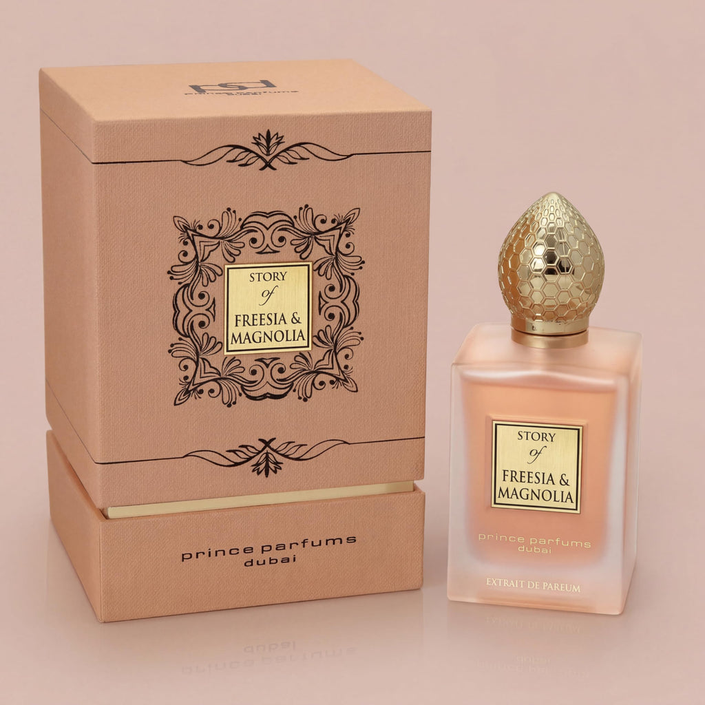 Prince Parfums Dubai - Story of Freesia Magnolia For Women - 3.4 Ounces - Extrait de Parfum - Delicate Bouquet of Freesia, Magnolia - Essence of Femininity & Beauty