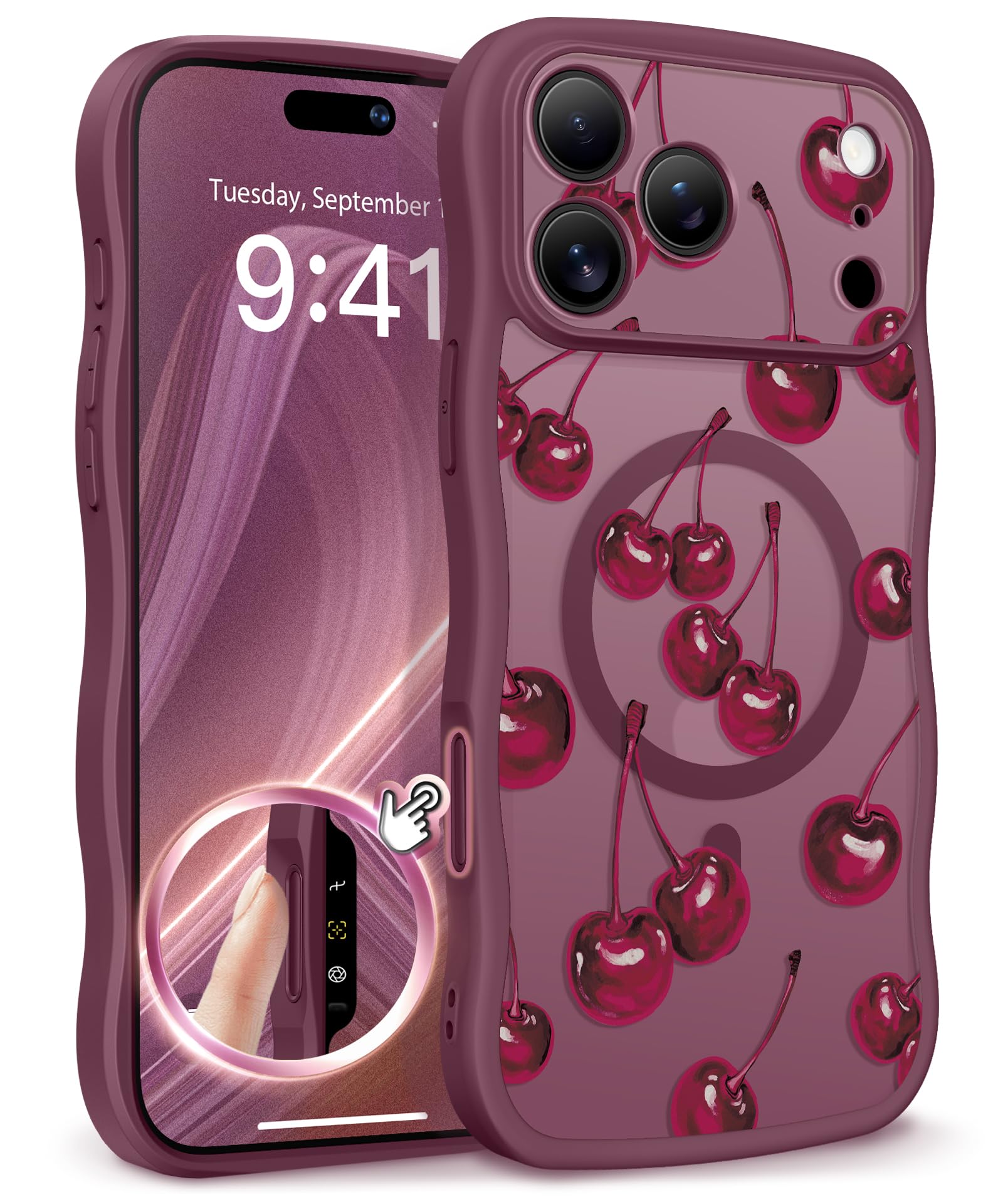 GVIEWIN for iPhone 17 Pro Case Compatible with MagSafe [Curly Wave Edge][Full Camera Protection] Floral Translucent Shockproof Magnetic Women Phone Case for iPhone 17 Pro 6.3'', Floratopia/Brown