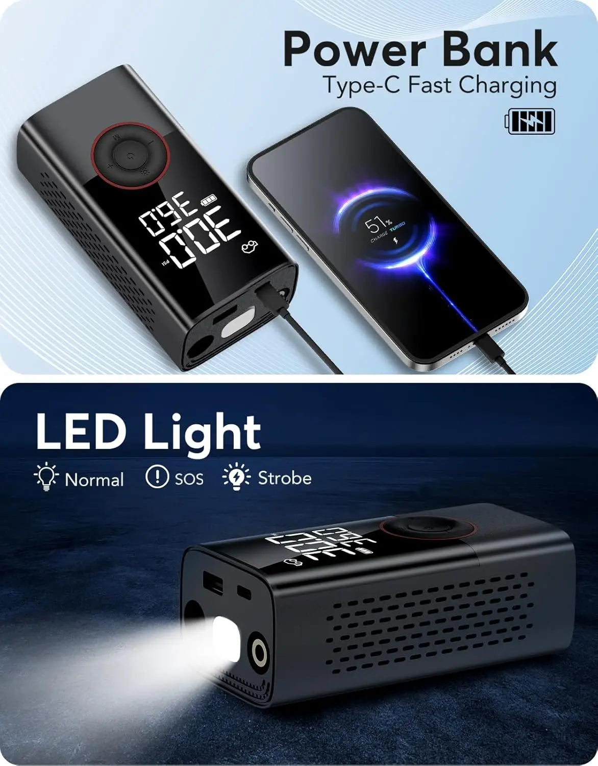 Portable Wireless Air Compressor Mini Electric Handheld Tyre Inflator Digital Car Tire Inflator Pump Factory Price High Inflator