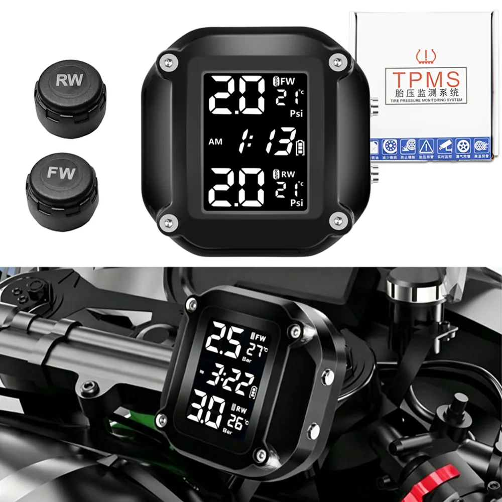 Motorbike TPMS With QC 3.0 Fast Charging USB Output Motorcycle Tire Pressure Alarm Monitor System Tyre Temperature Alarm System