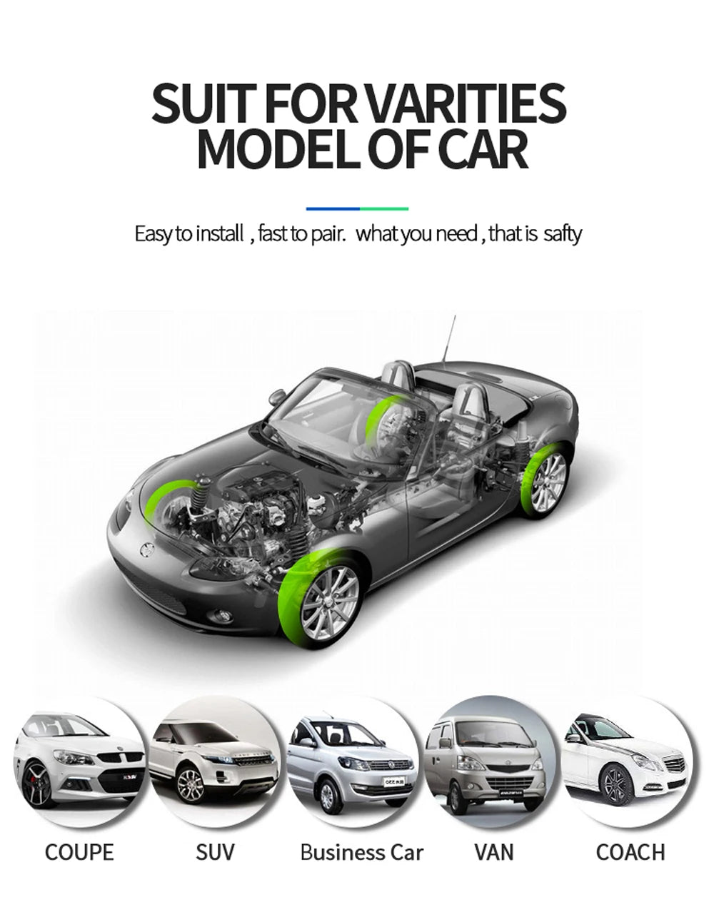 Car TPMS Tire Pressure Monitoring System Solar Charging HD Digital LCD Display Auto Alarms Wireless External Sensors TPMS